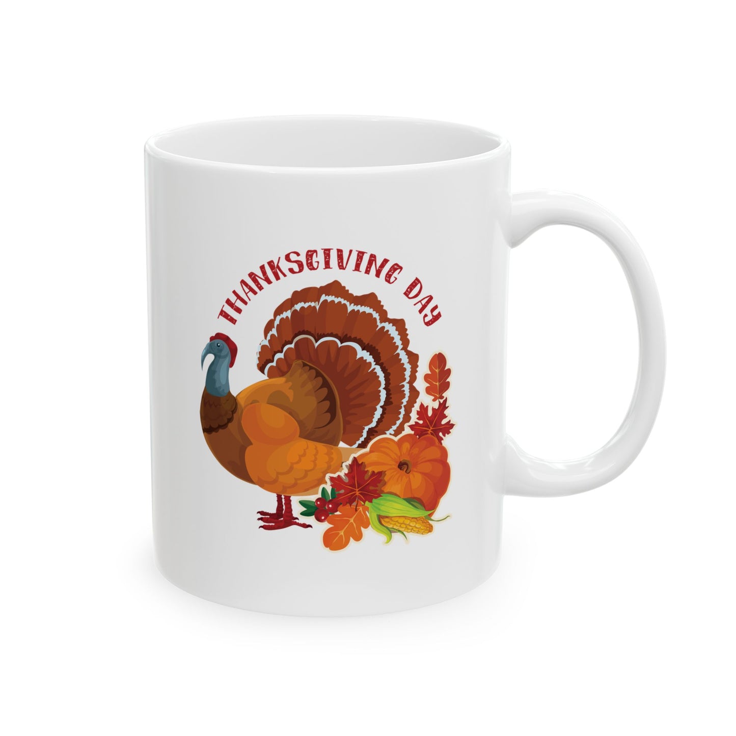 White Ceramic Mug - 11oz & 15oz -Thanksgiving - Happy Turkey Day