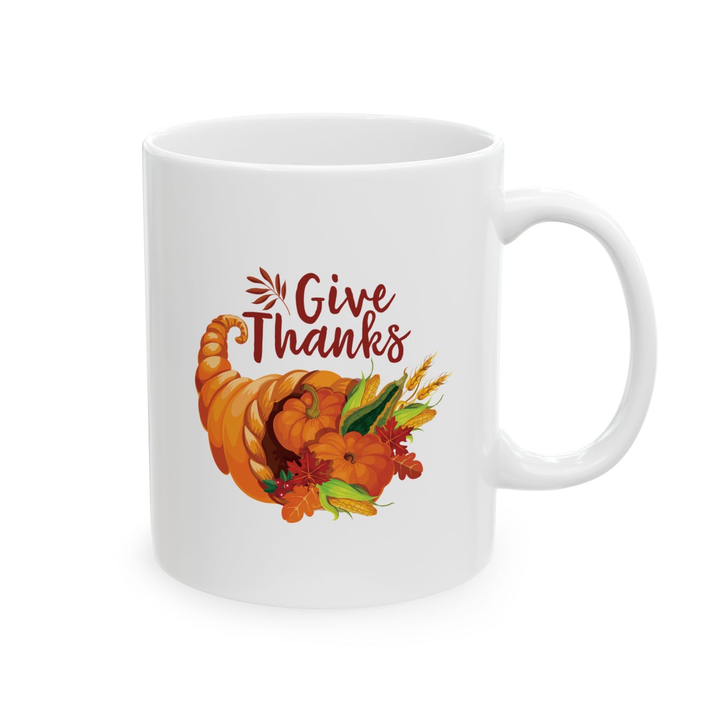 White Ceramic Mug - 11oz & 15oz -Thanksgiving - Give Thanks