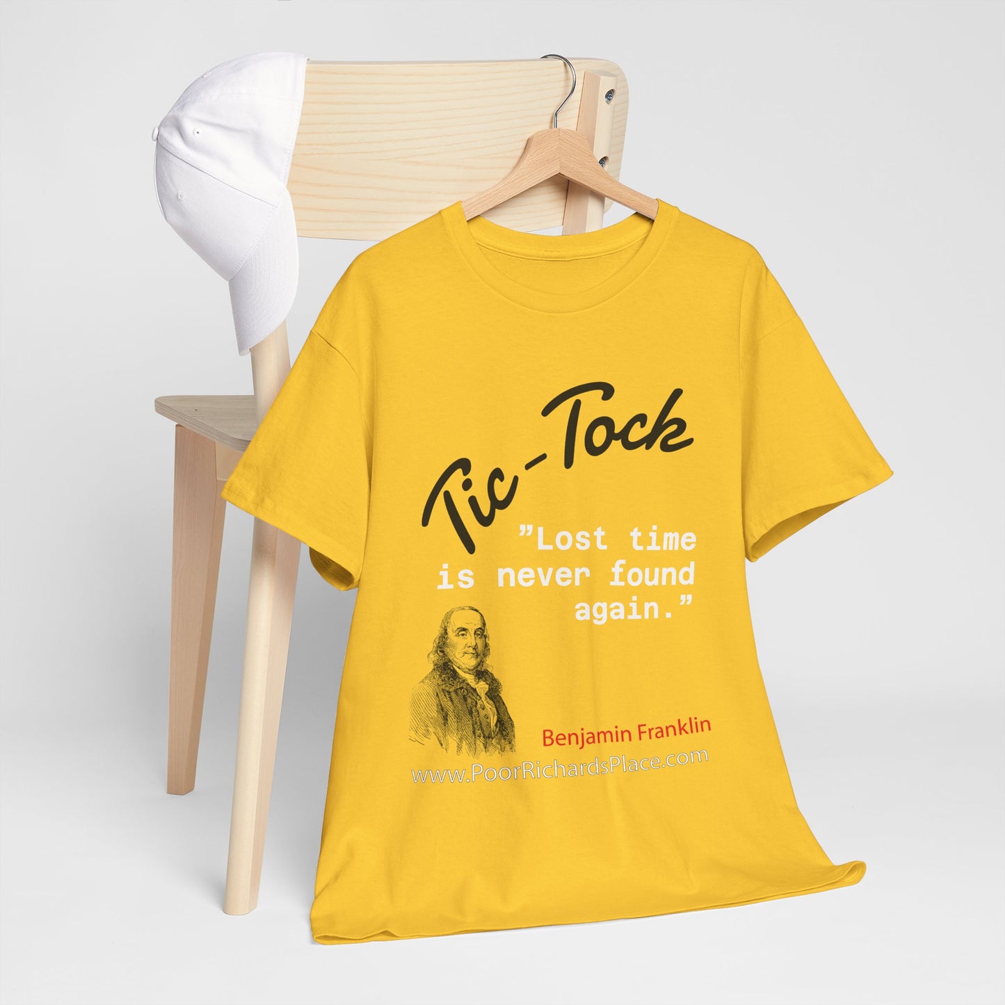 Tick-Tock Heavy Cotton Tee - 'Lost time is never found again' Quote Shirt