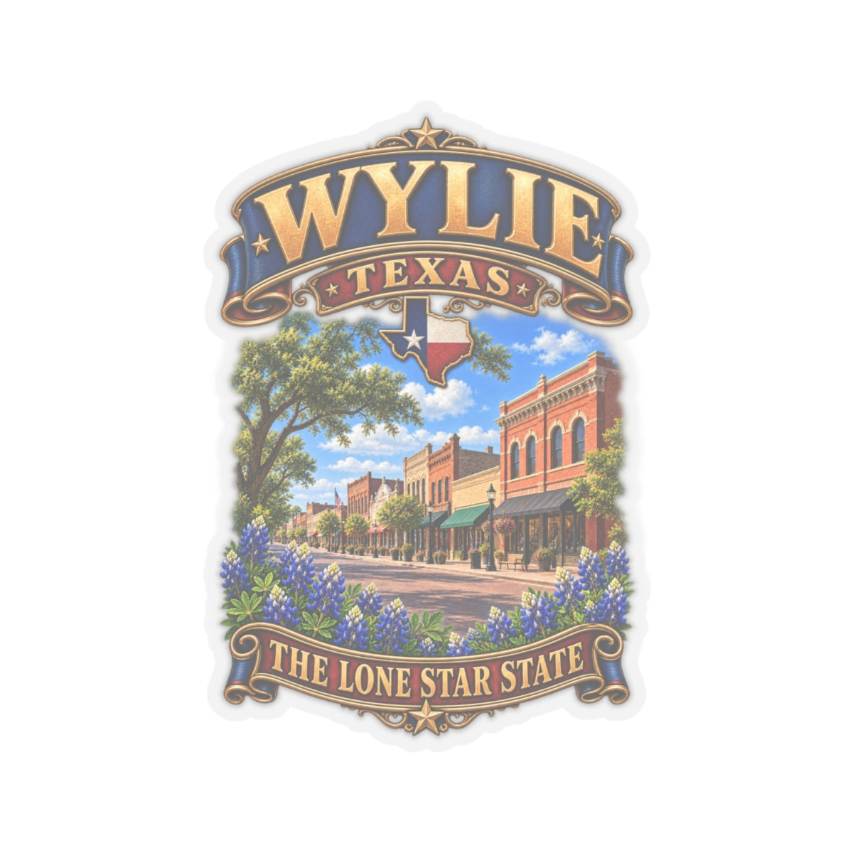 Kiss-Cut Stickers - Wylie, Texas - Lone Star State with City Scene