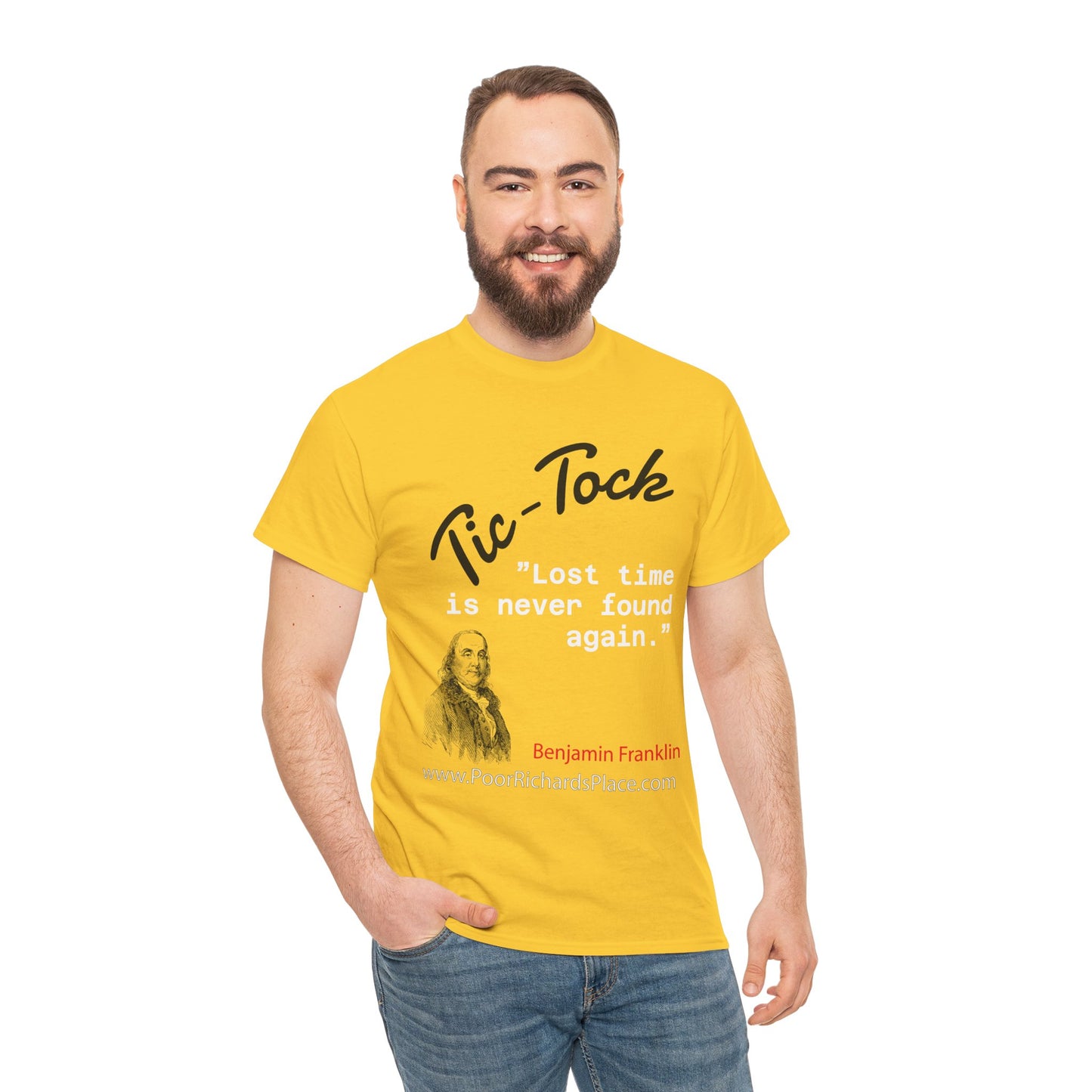 Tick-Tock Heavy Cotton Tee - 'Lost time is never found again' Quote Shirt