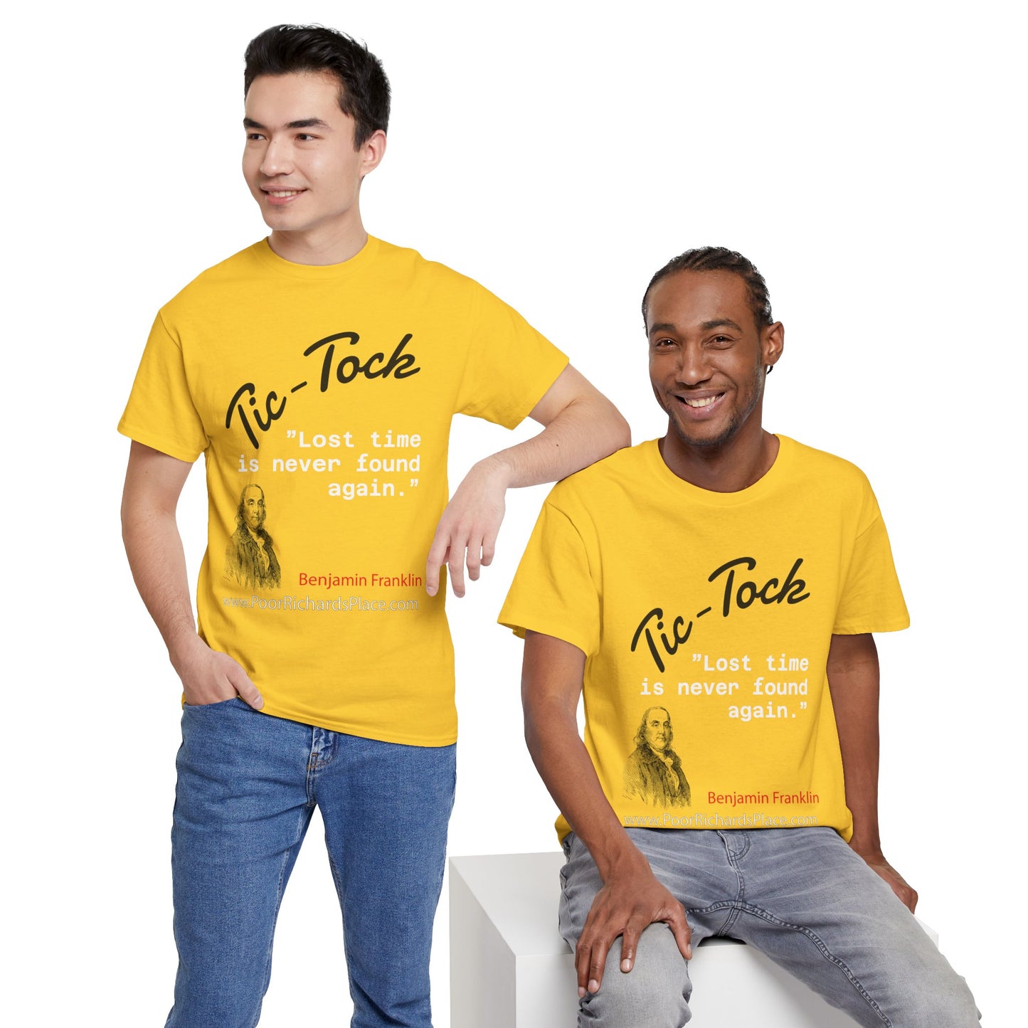 Tick-Tock Heavy Cotton Tee - 'Lost time is never found again' Quote Shirt