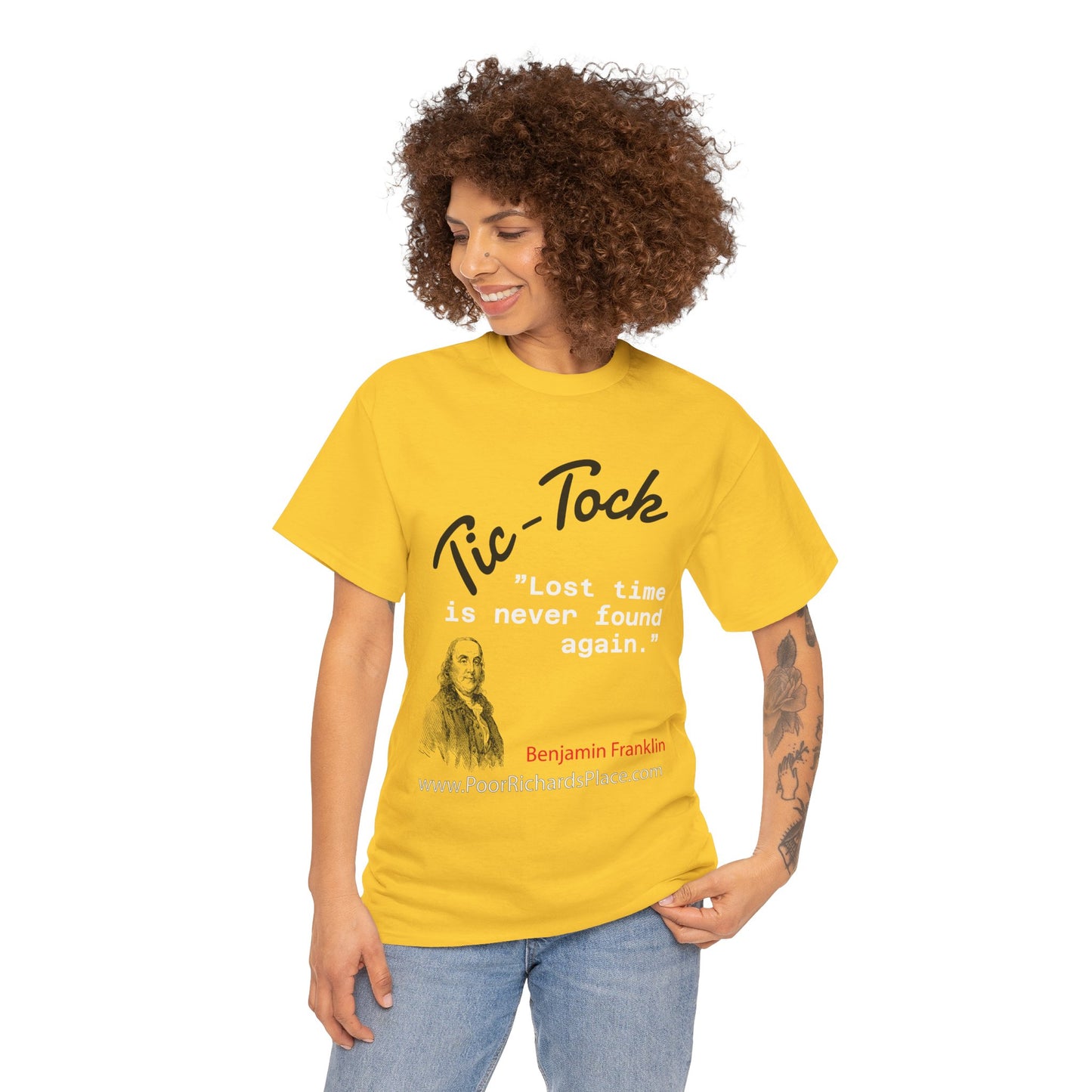 Tick-Tock Heavy Cotton Tee - 'Lost time is never found again' Quote Shirt