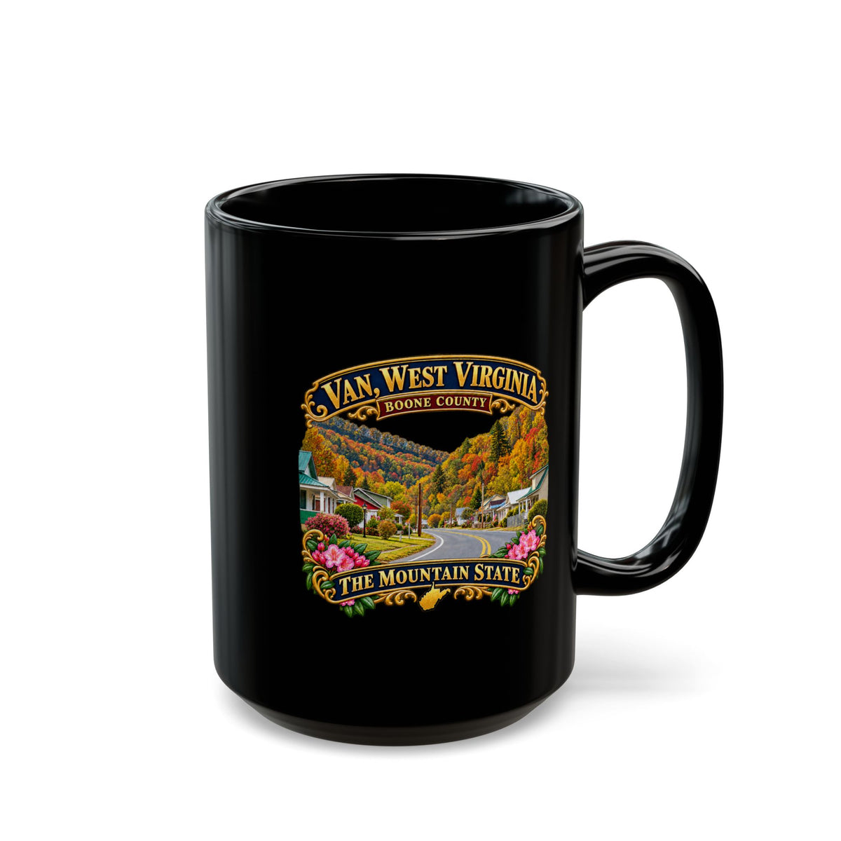 Black Mug (15oz) - Van, West Virginia - Boone County - The Mountain State - 3D Transparent