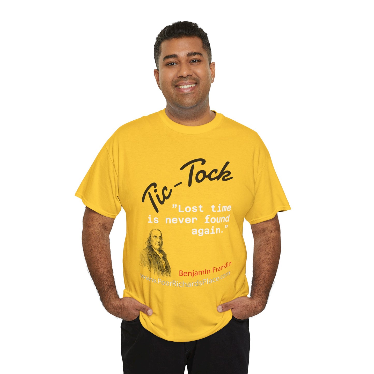 Tick-Tock Heavy Cotton Tee - 'Lost time is never found again' Quote Shirt