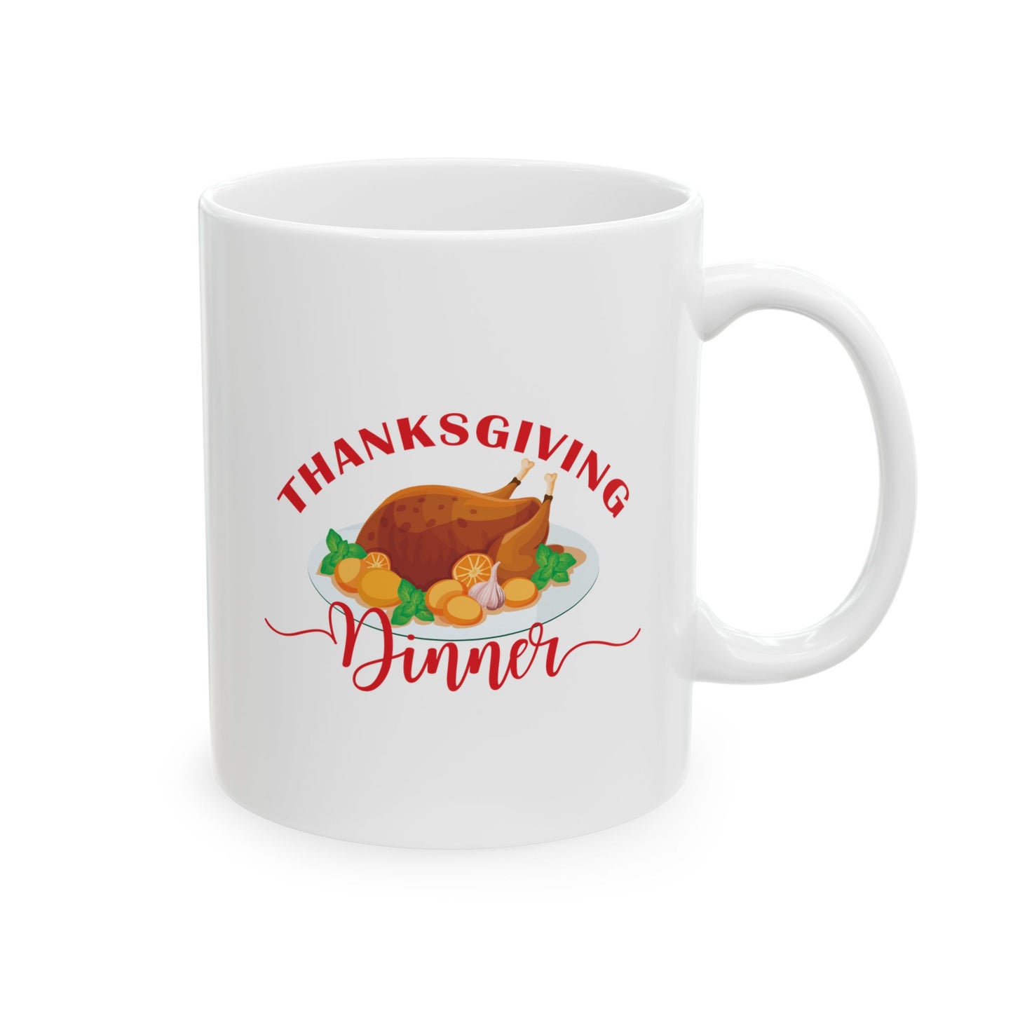 White Ceramic Mug - 11oz & 15oz -Thanksgiving Dinner