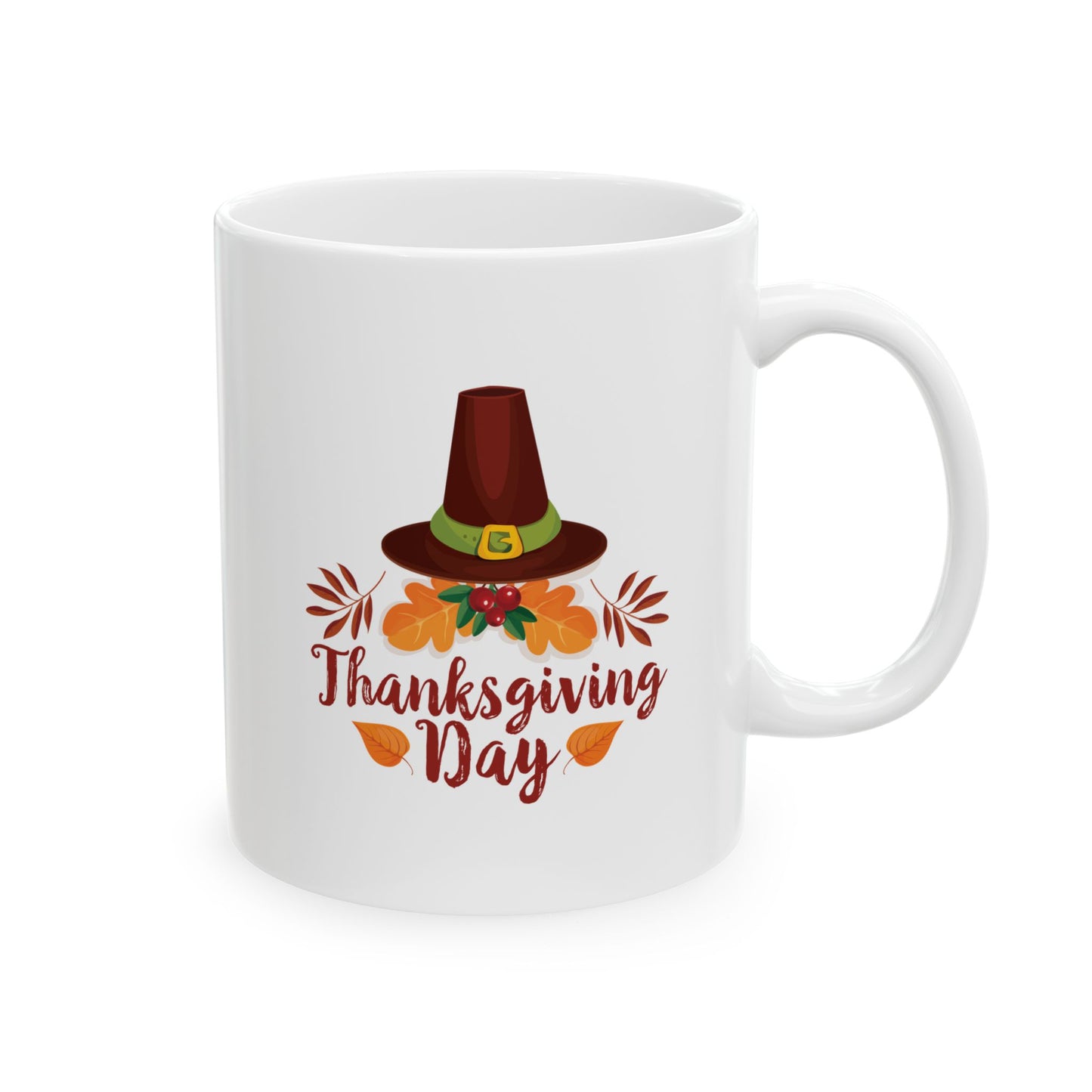 White Ceramic Mug - 11oz & 15oz -Thanksgiving Day - Happy Thanksgiving Day