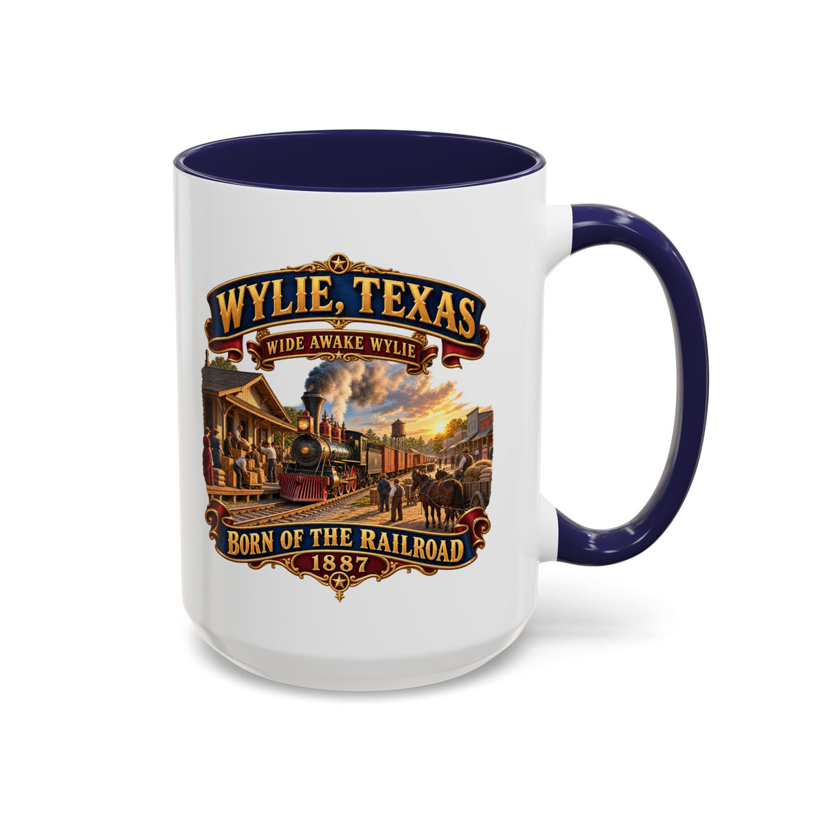Accent Coffee Mug (11, 15oz) - Wylie, Texas - Wide Awake Wylie, Born of the Railroad - 1873 - with Train Scene