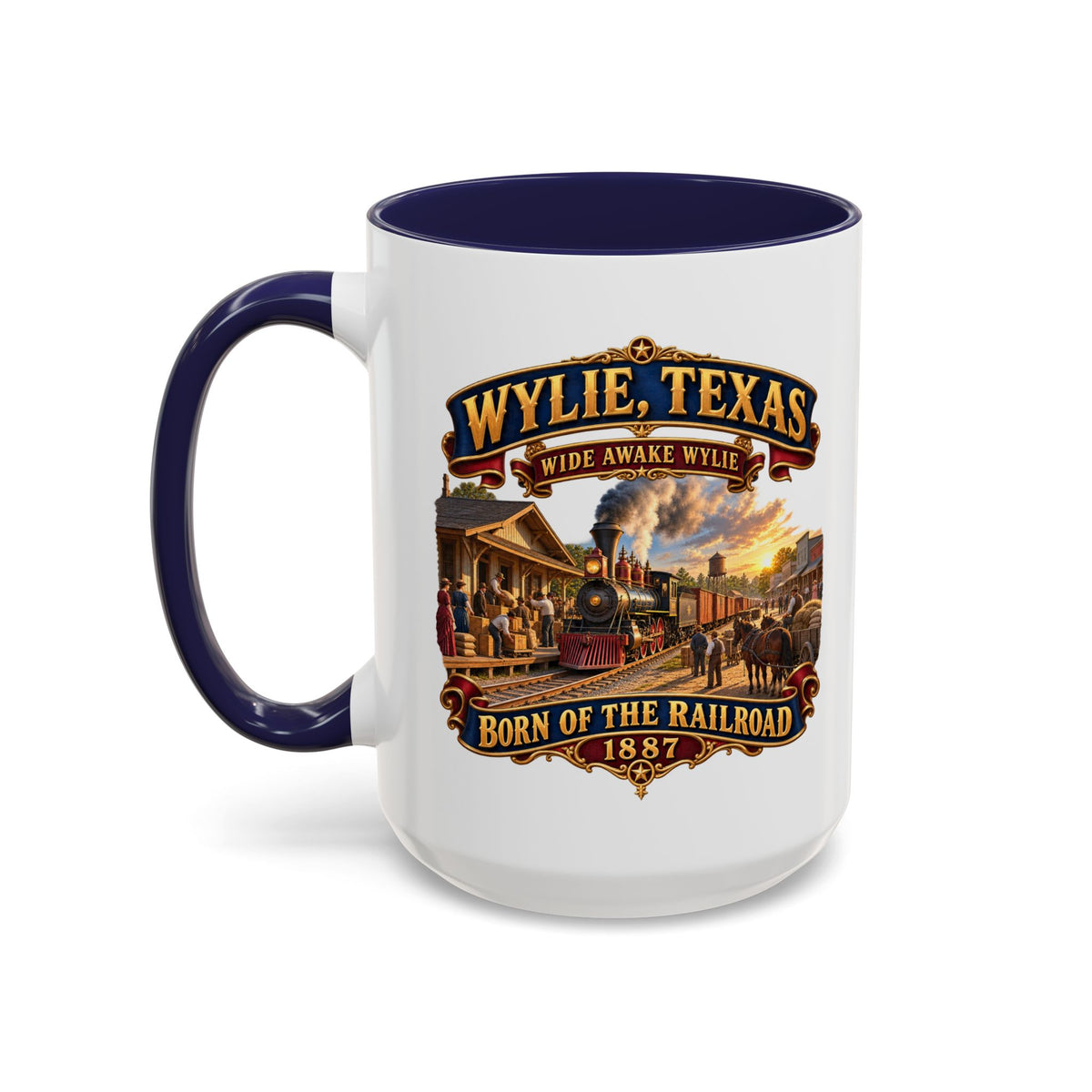 Accent Coffee Mug (11, 15oz) - Wylie, Texas - Wide Awake Wylie, Born of the Railroad - 1873 - with Train Scene