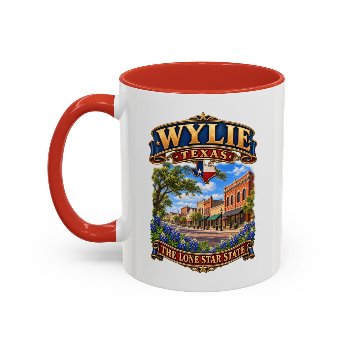 Accent Coffee Mug (11, 15oz) - Wylie, Texas - Lone Star State with City Scene