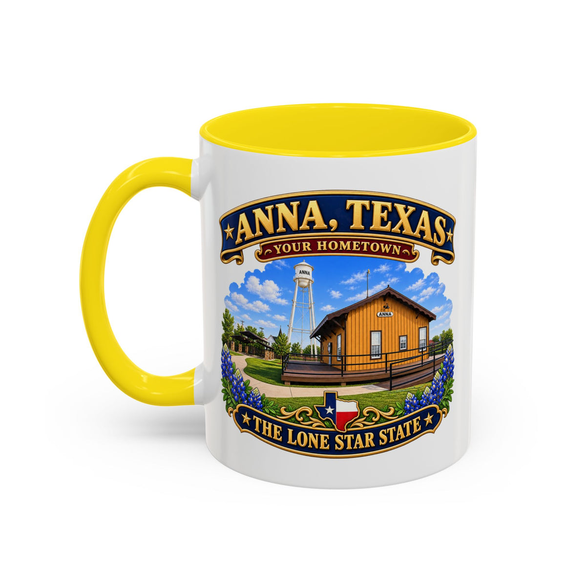 Accent Coffee Mug (11, 15oz) - Anna, Texas - Your Home Town -Lone Star State - with Anna Depot, Sherley Heritage Park, Scene