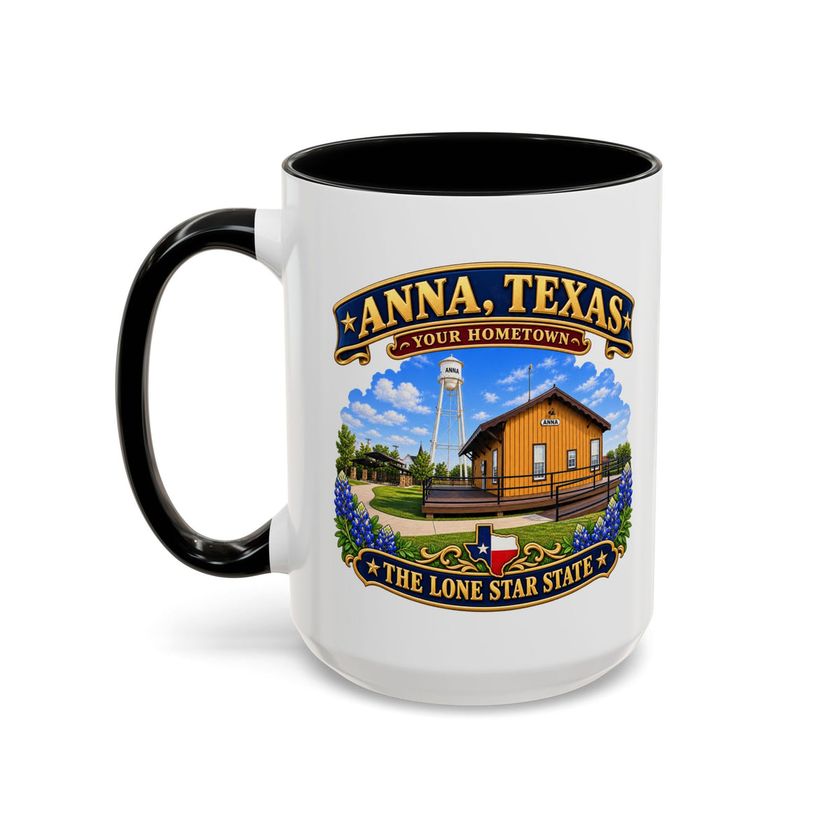Accent Coffee Mug (11, 15oz) - Anna, Texas - Your Home Town -Lone Star State - with Anna Depot, Sherley Heritage Park, Scene