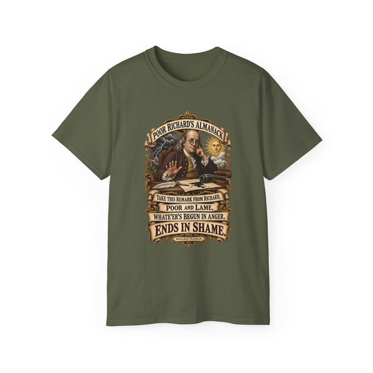 Unisex Ultra Cotton Tee - Poor Richards Almanac -  Take this remark from Richard, poor and lame
