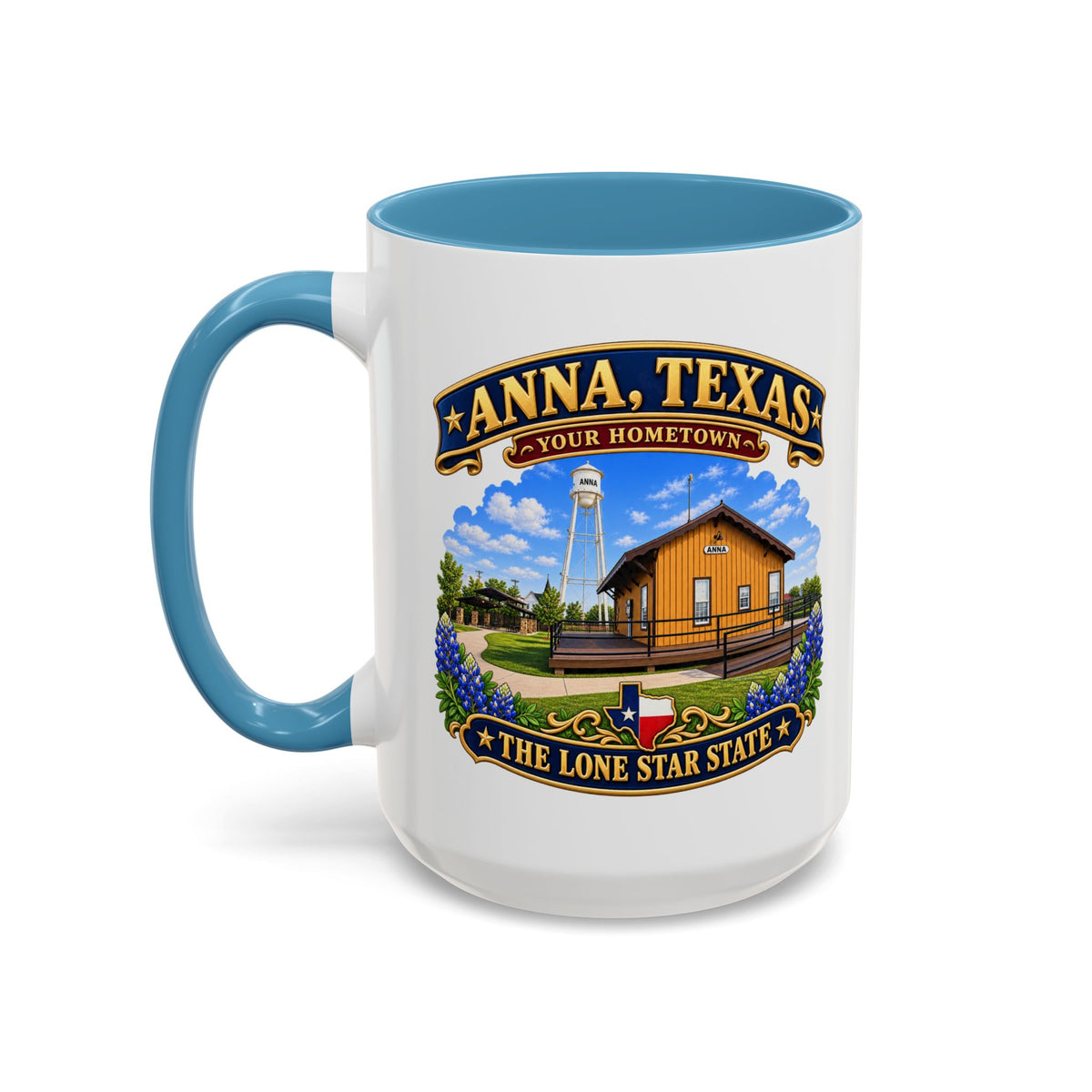 Accent Coffee Mug (11, 15oz) - Anna, Texas - Your Home Town -Lone Star State - with Anna Depot, Sherley Heritage Park, Scene
