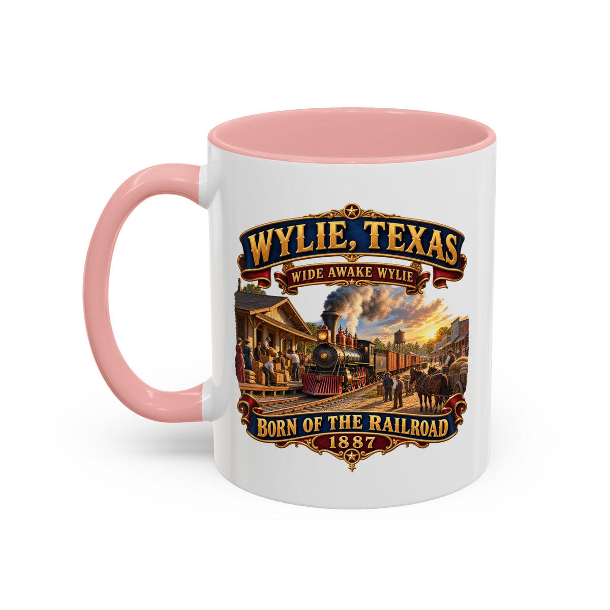 Accent Coffee Mug (11, 15oz) - Wylie, Texas - Wide Awake Wylie, Born of the Railroad - 1873 - with Train Scene