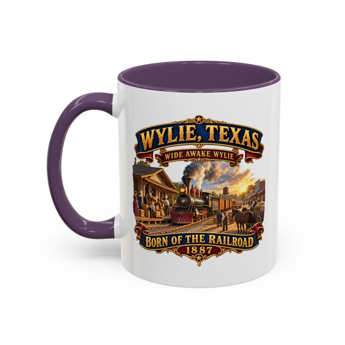 Accent Coffee Mug (11, 15oz) - Wylie, Texas - Wide Awake Wylie, Born of the Railroad - 1873 - with Train Scene