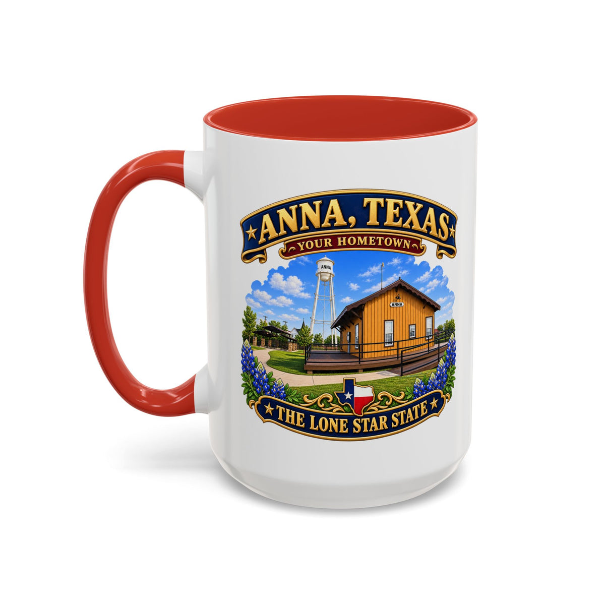 Accent Coffee Mug (11, 15oz) - Anna, Texas - Your Home Town -Lone Star State - with Anna Depot, Sherley Heritage Park, Scene