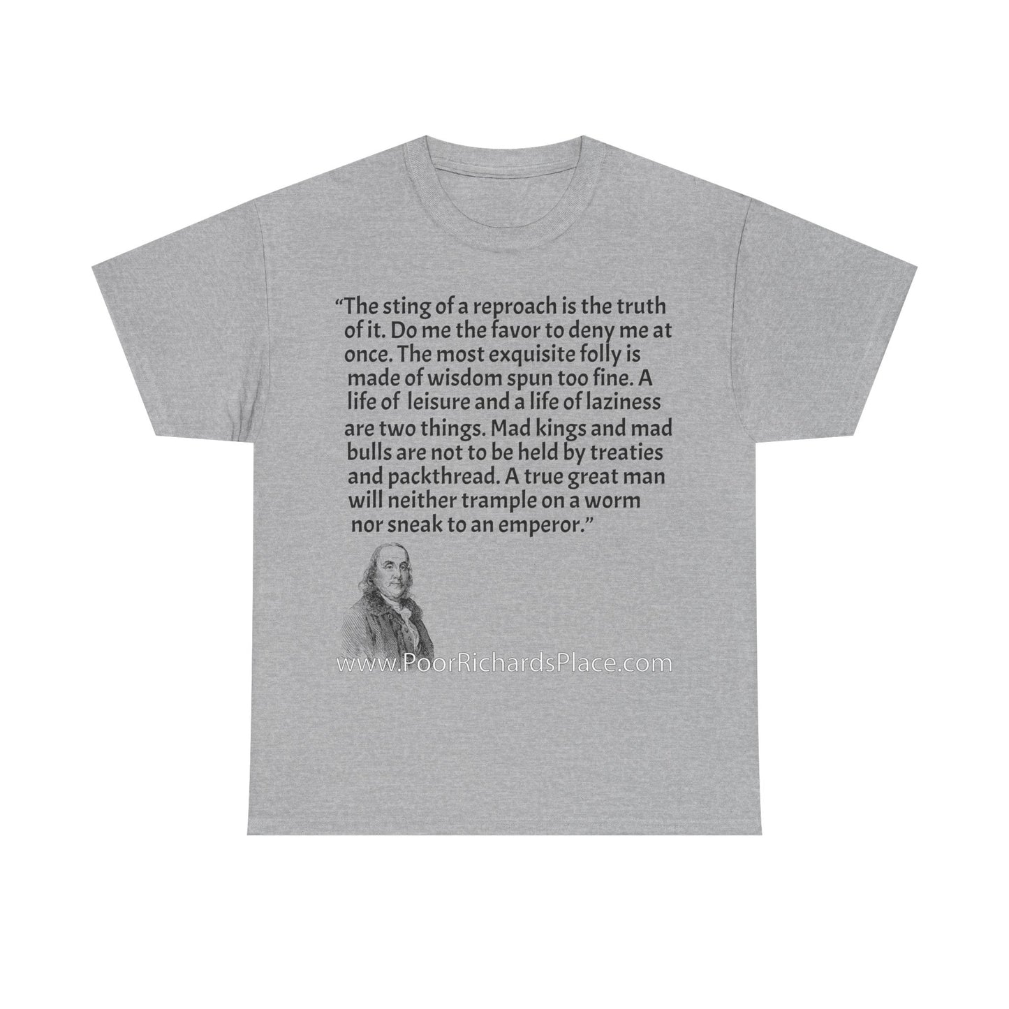 Unisex T-Shirt - Poor Richard Says The sting of a reproach is the truth of it. Do me the favor to deny me at once