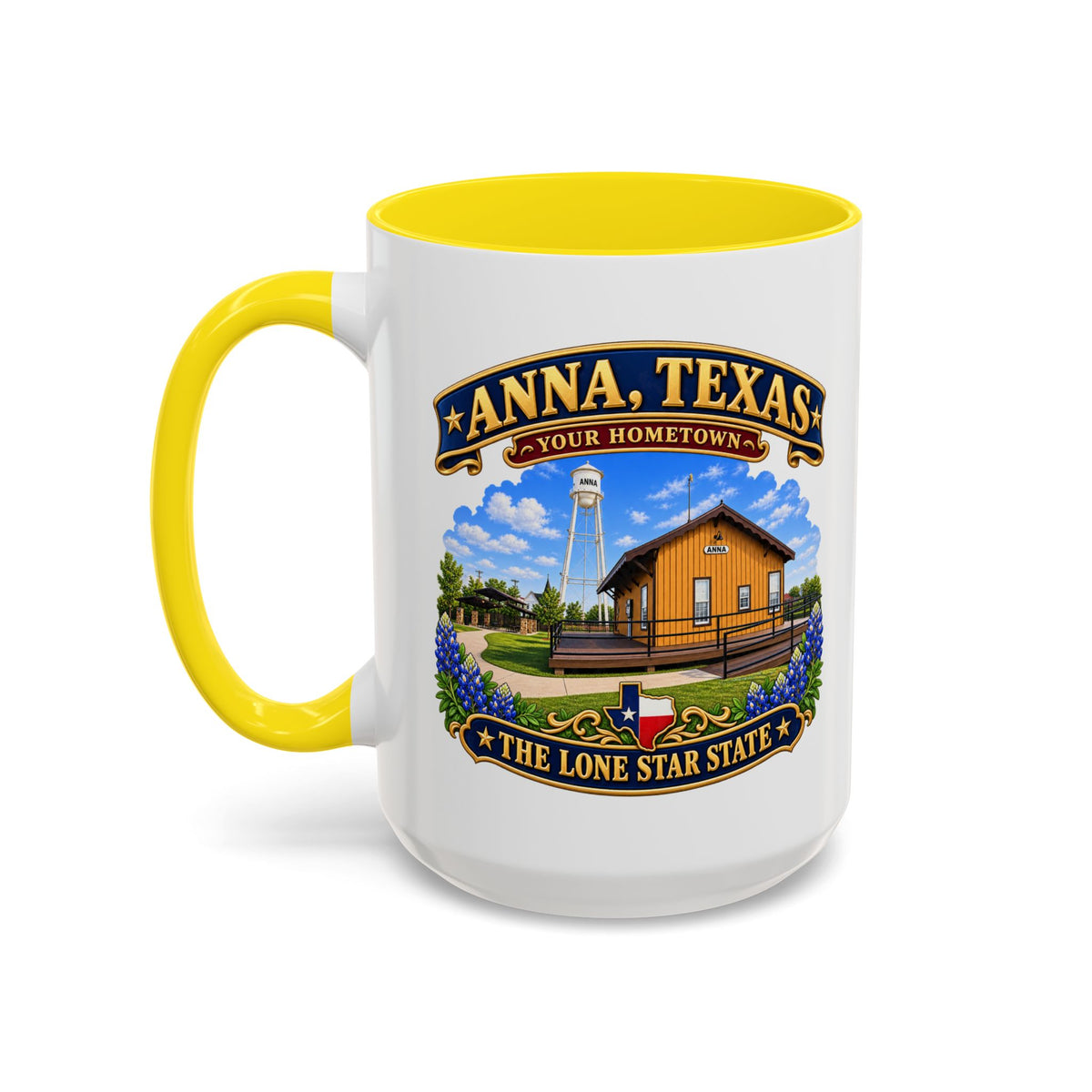 Accent Coffee Mug (11, 15oz) - Anna, Texas - Your Home Town -Lone Star State - with Anna Depot, Sherley Heritage Park, Scene