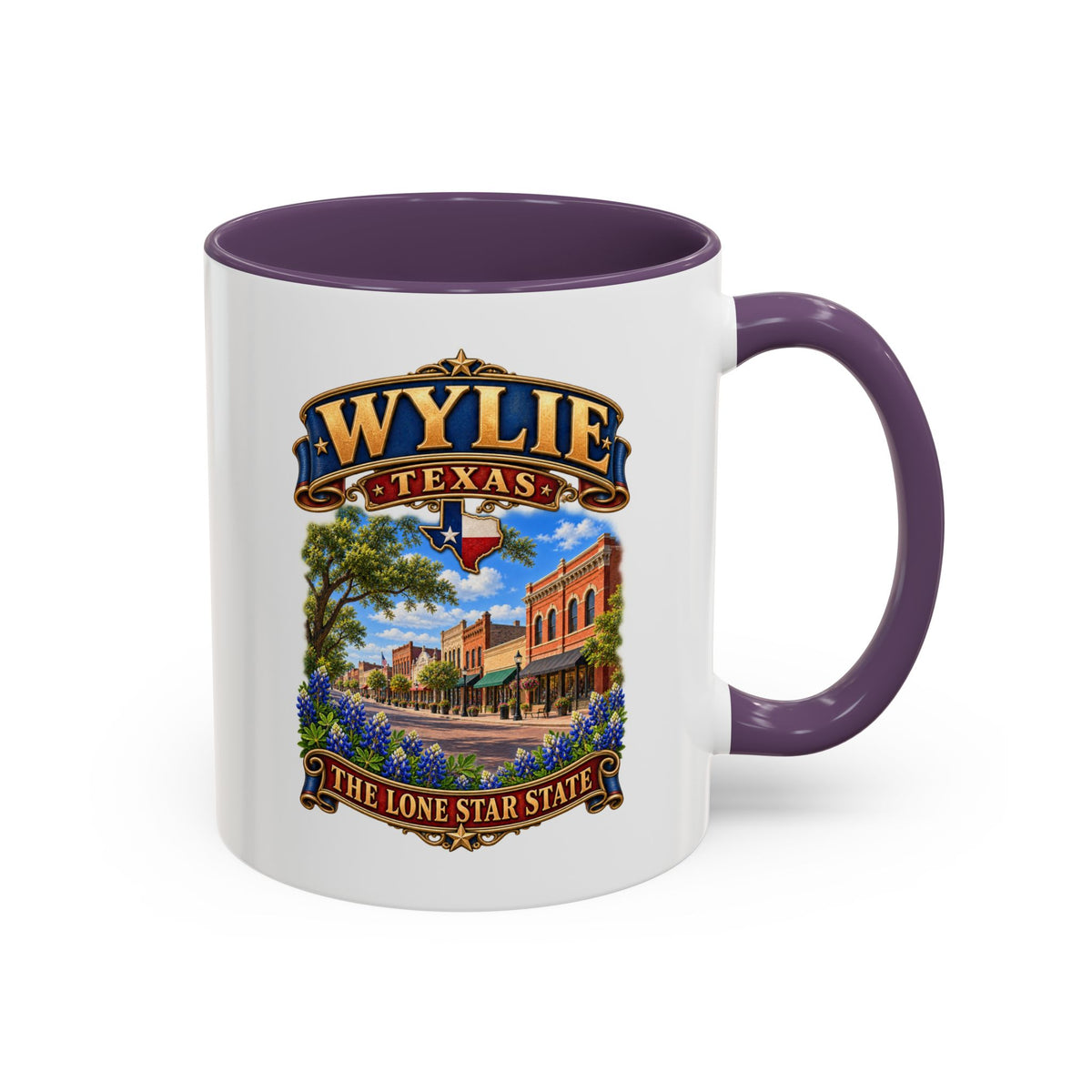 Accent Coffee Mug (11, 15oz) - Wylie, Texas - Lone Star State with City Scene