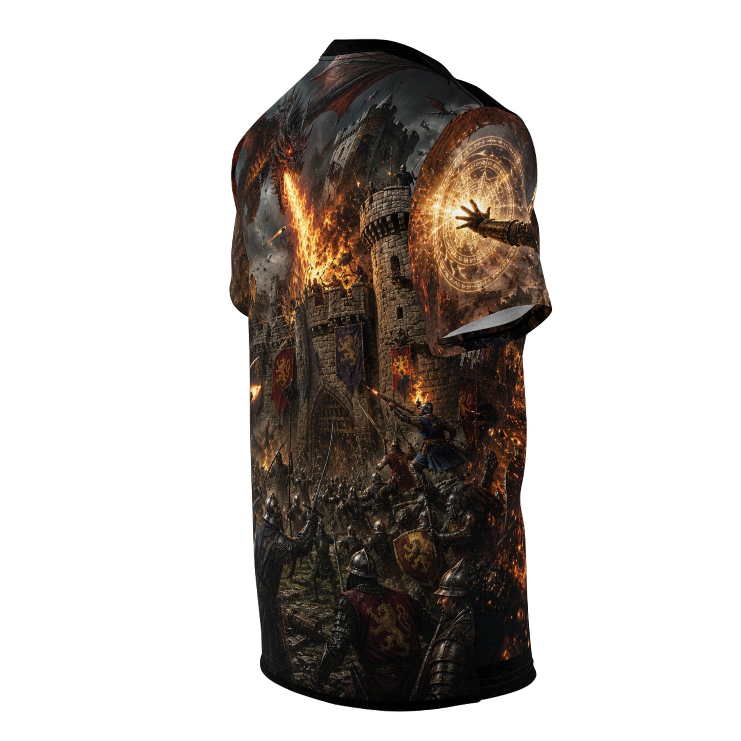 Dragon Fire All-Over Print Tee — Medieval Dragon Graphic Shirt