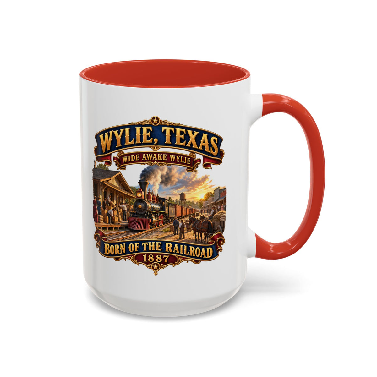 Accent Coffee Mug (11, 15oz) - Wylie, Texas - Wide Awake Wylie, Born of the Railroad - 1873 - with Train Scene