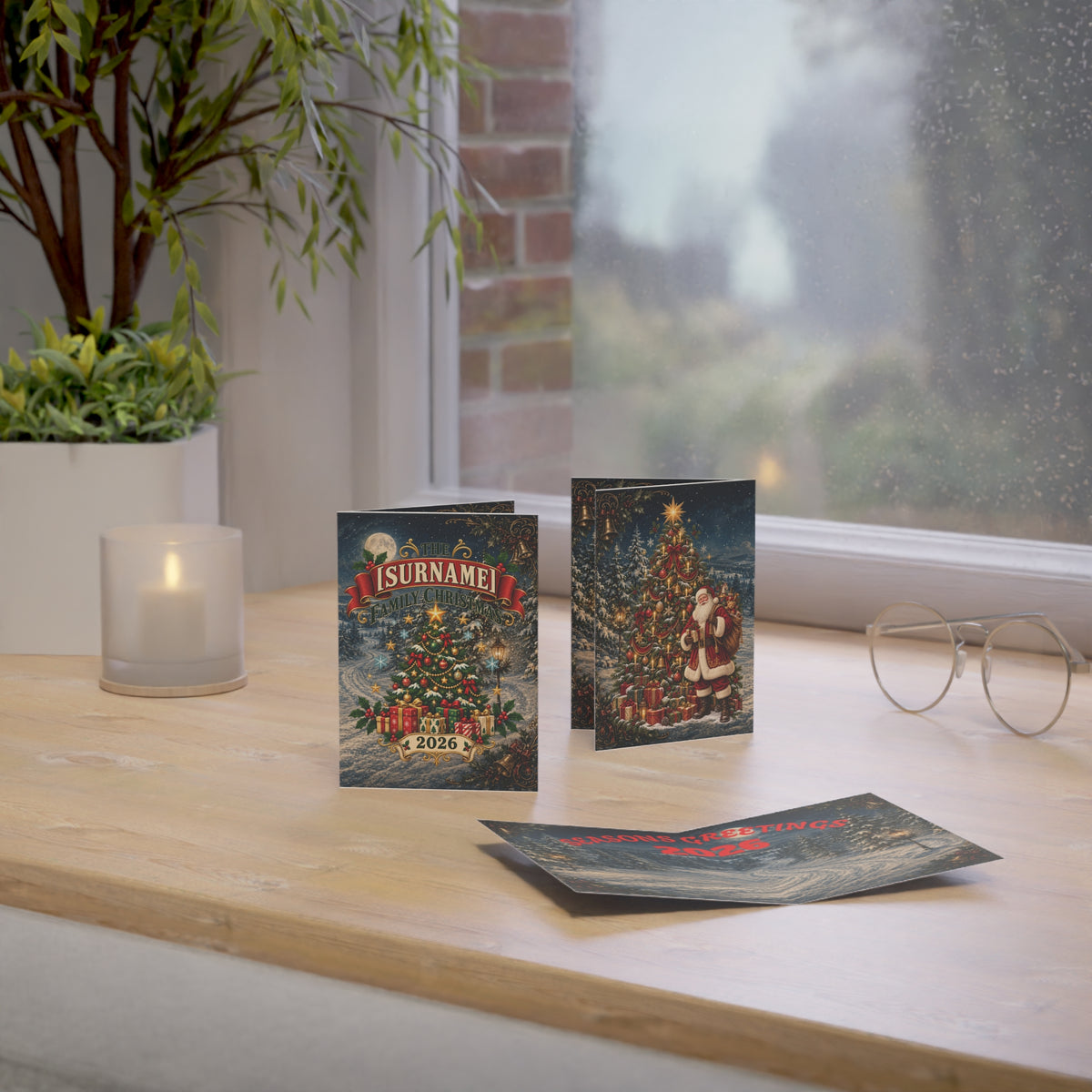Personalized Family Christmas Tree Card Greeting Cards