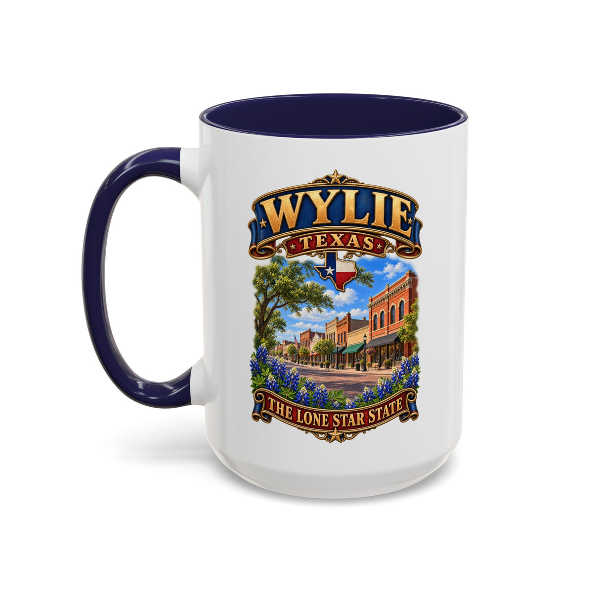 Accent Coffee Mug (11, 15oz) - Wylie, Texas - Lone Star State with City Scene