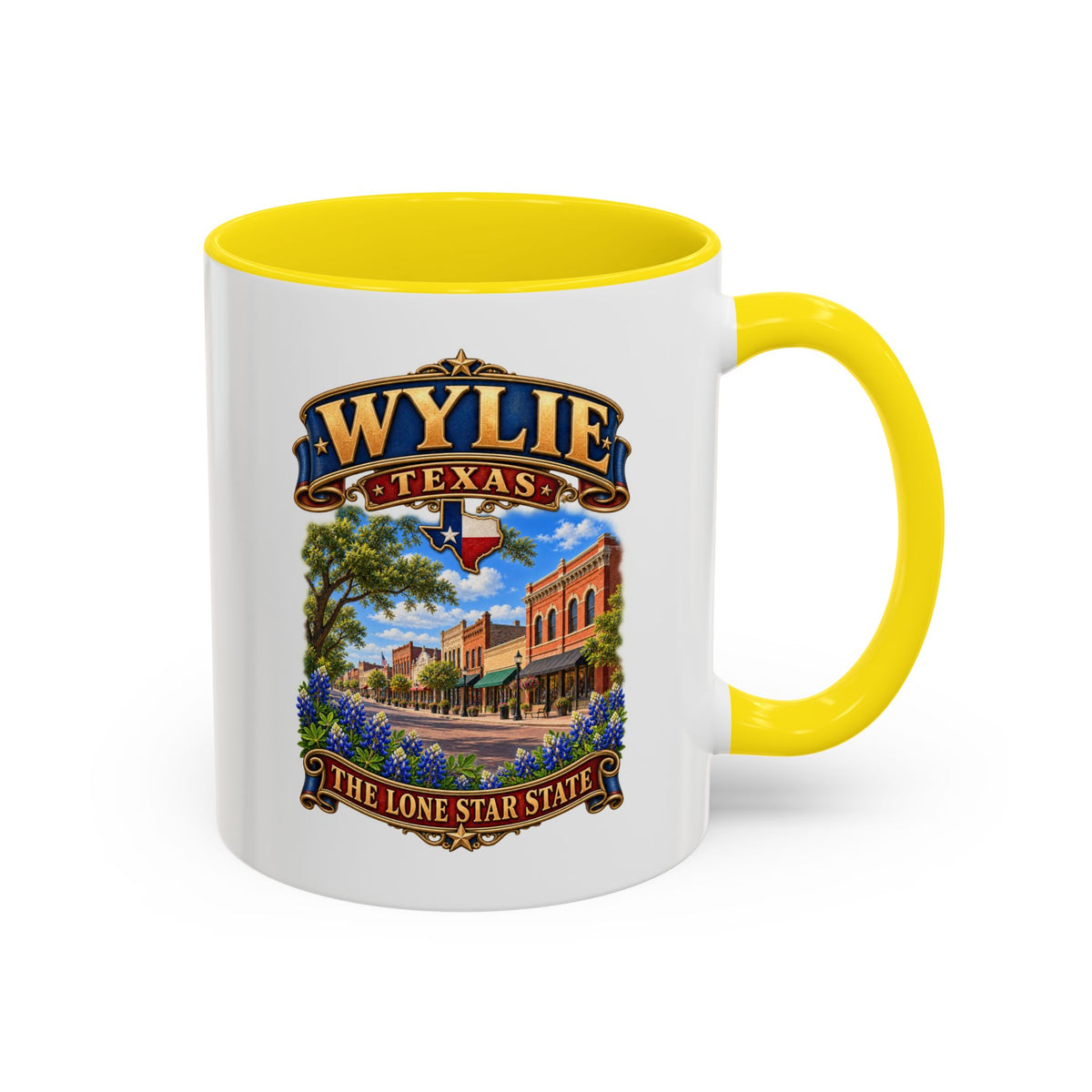 Accent Coffee Mug (11, 15oz) - Wylie, Texas - Lone Star State with City Scene
