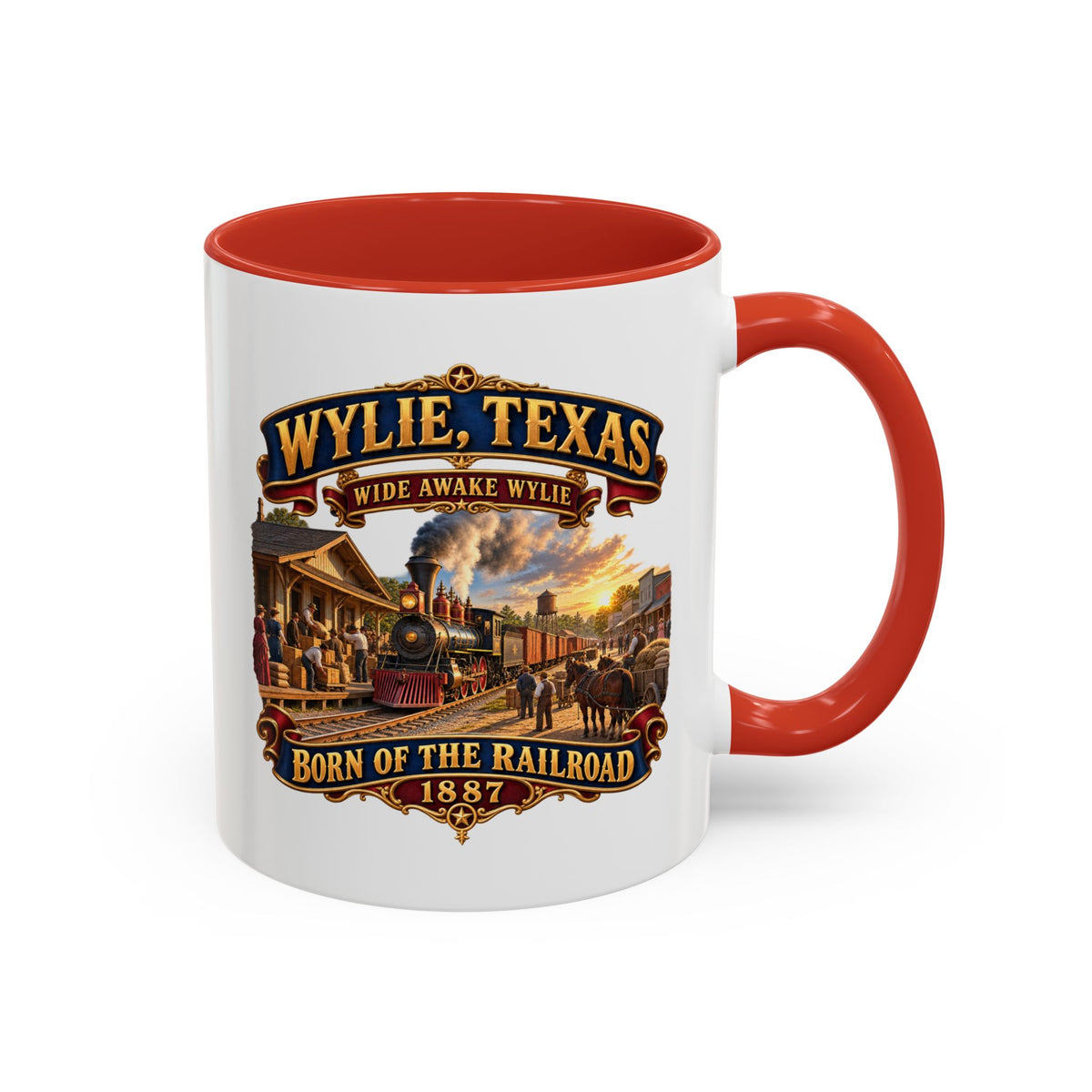 Accent Coffee Mug (11, 15oz) - Wylie, Texas - Wide Awake Wylie, Born of the Railroad - 1873 - with Train Scene