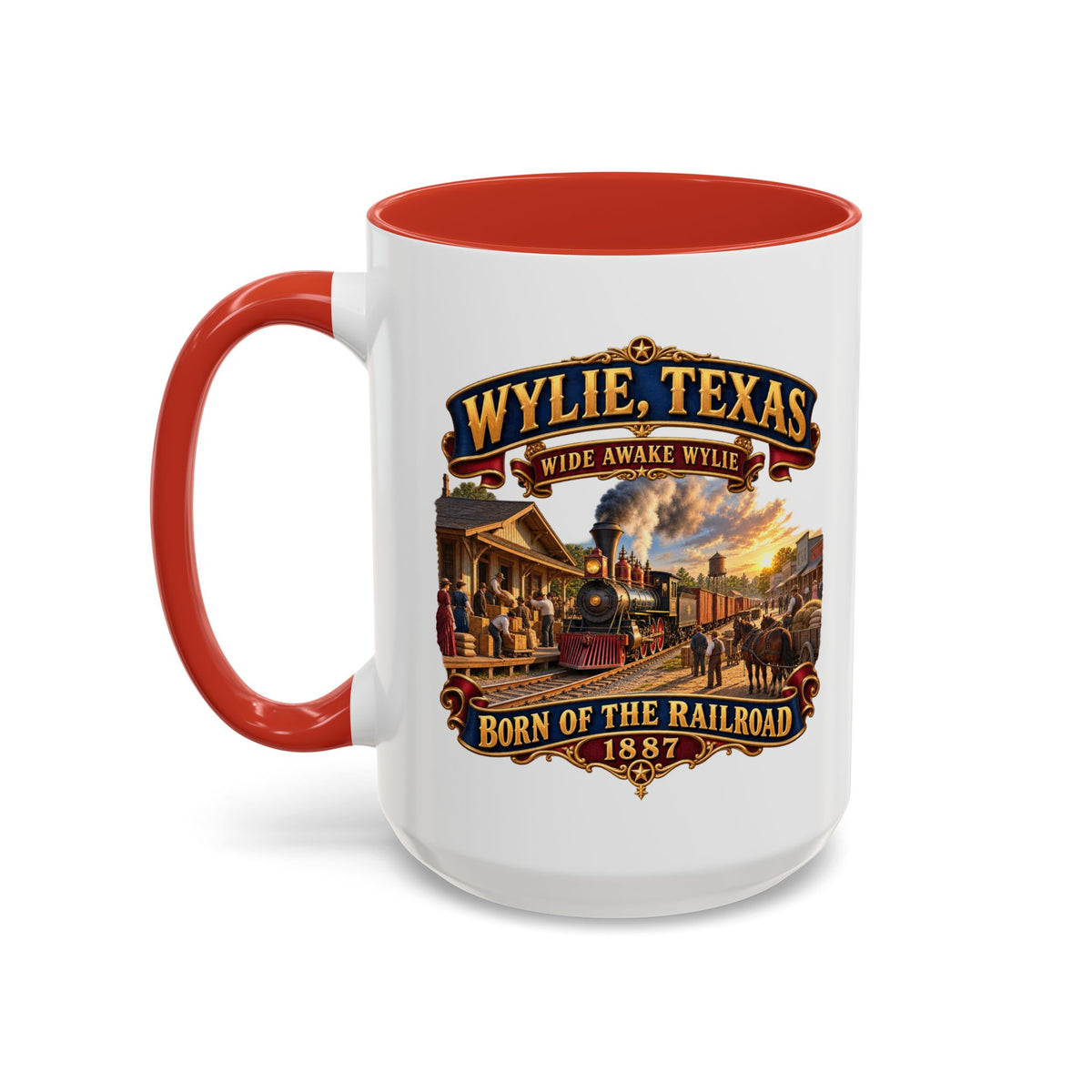 Accent Coffee Mug (11, 15oz) - Wylie, Texas - Wide Awake Wylie, Born of the Railroad - 1873 - with Train Scene