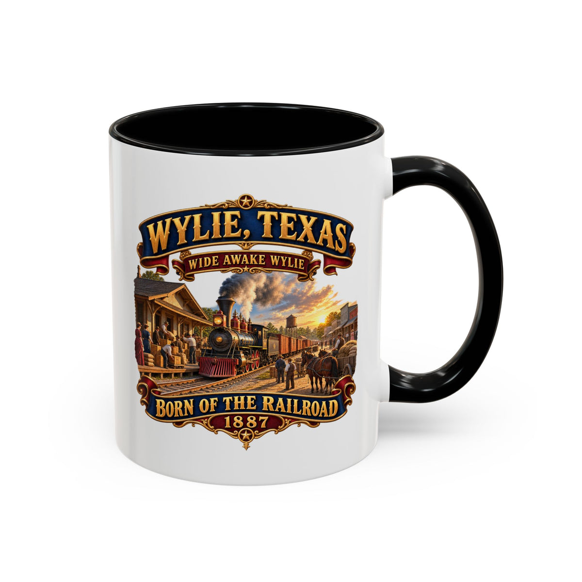 Accent Coffee Mug (11, 15oz) - Wylie, Texas - Wide Awake Wylie, Born of the Railroad - 1873 - with Train Scene