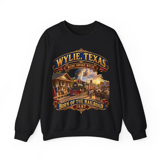 Crewneck Sweatshirt - Wylie, Texas - Wide Awake Wylie, Born of the Railroad - 1873 - with Train Scene