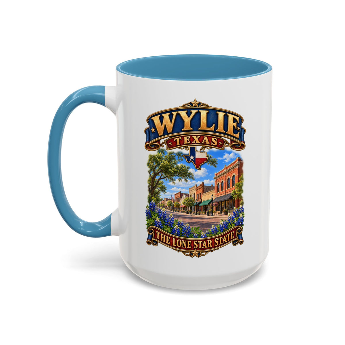 Accent Coffee Mug (11, 15oz) - Wylie, Texas - Lone Star State with City Scene