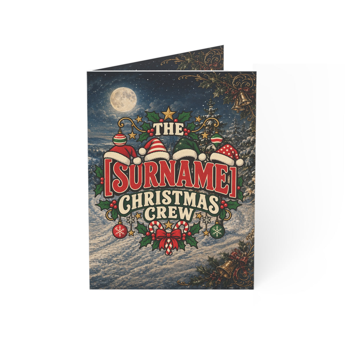Surname Christmas Crew Greeting Card | Personalized Holiday Card, Santa Tree Design