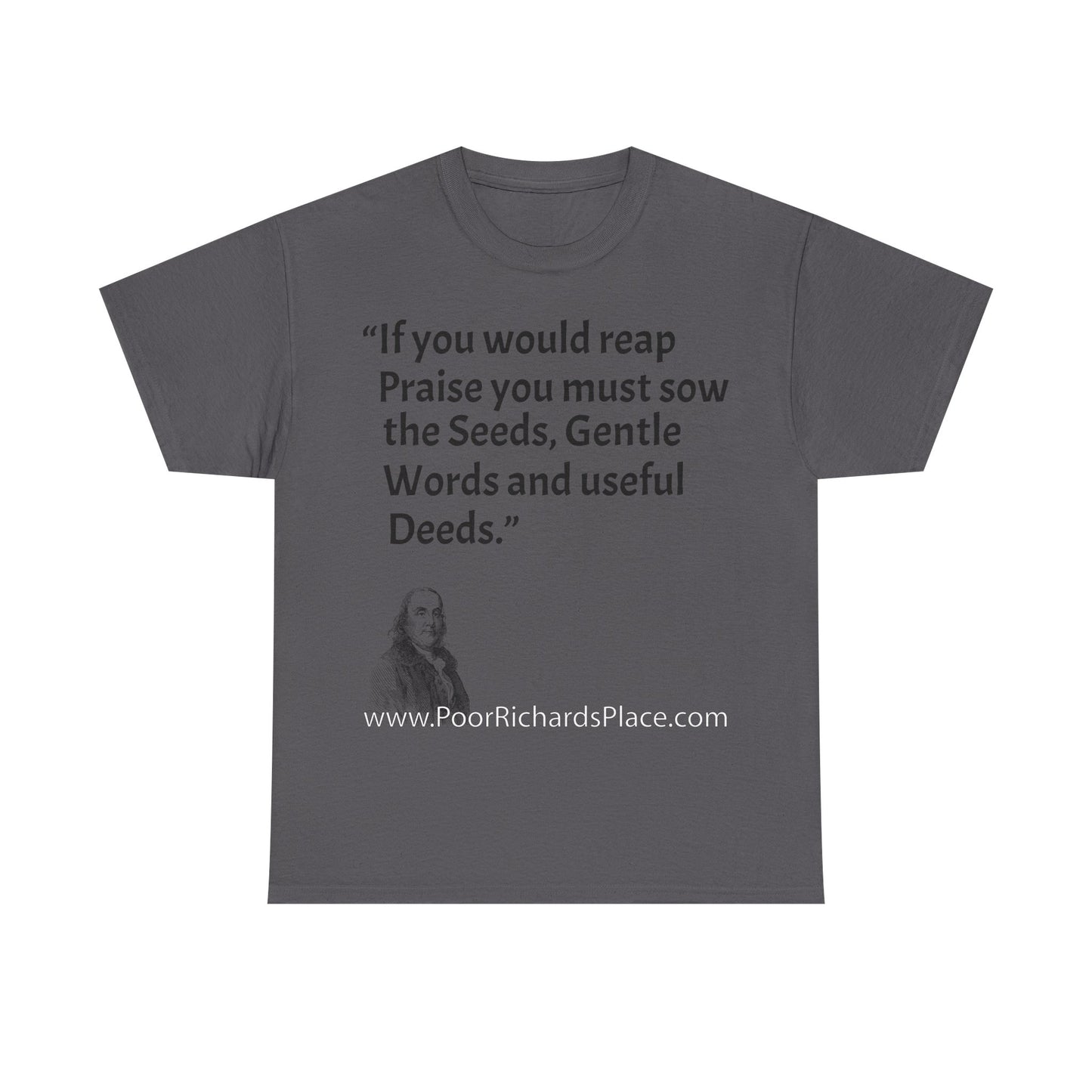 Unisex T-Shirt - Poor Richard Says If you would reap Praise you must sow the Seeds, Gentle Words and useful Deeds