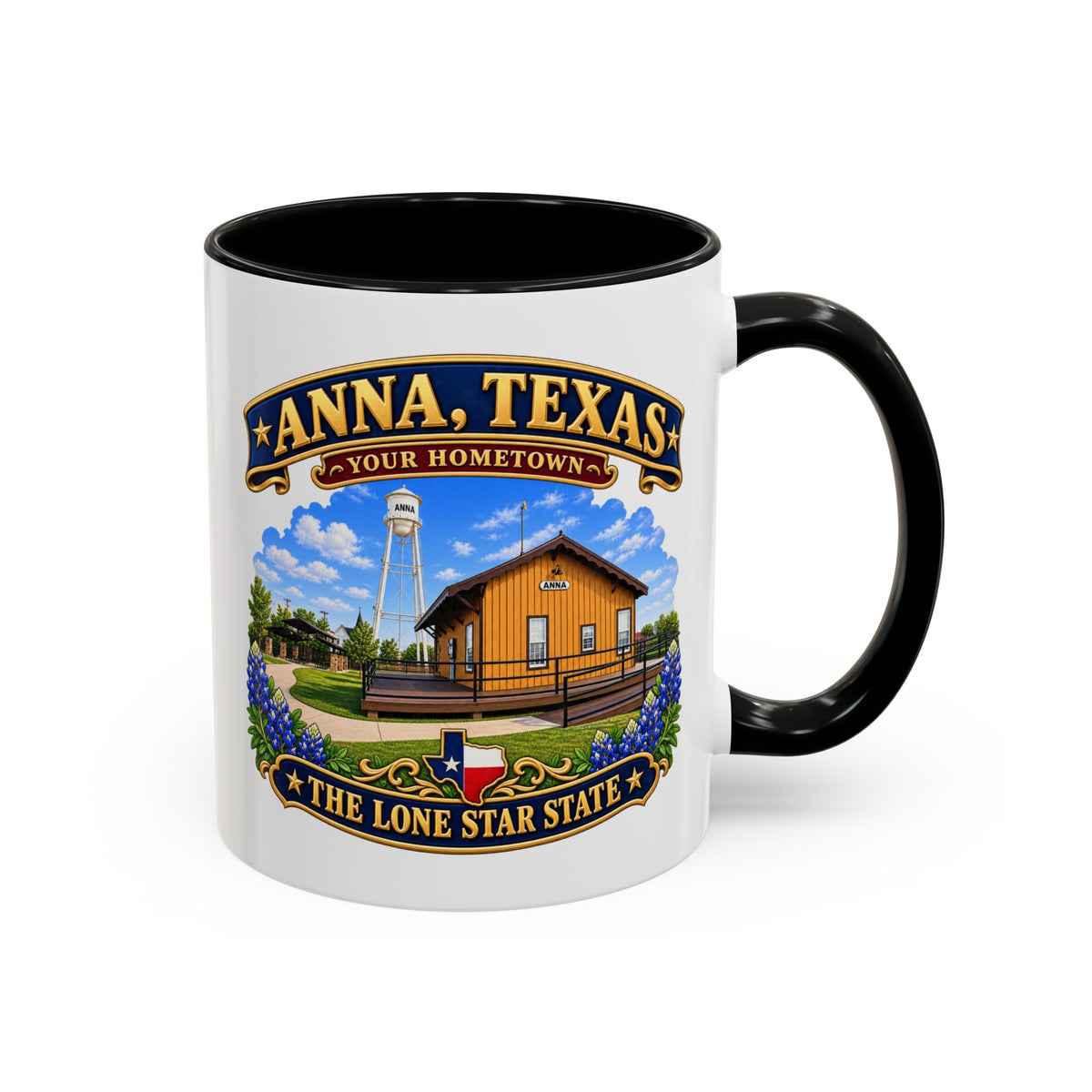 Accent Coffee Mug (11, 15oz) - Anna, Texas - Your Home Town -Lone Star State - with Anna Depot, Sherley Heritage Park, Scene