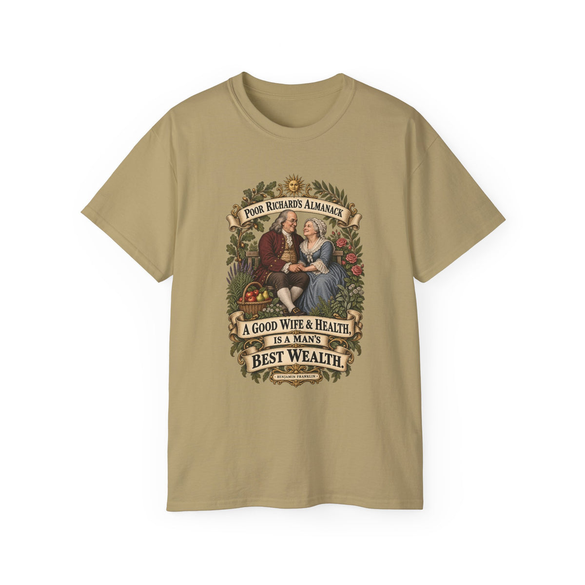 Unisex Ultra Cotton Tee - Poor Richards Almanac - A good Wife & Health, is a Man's best Wealth