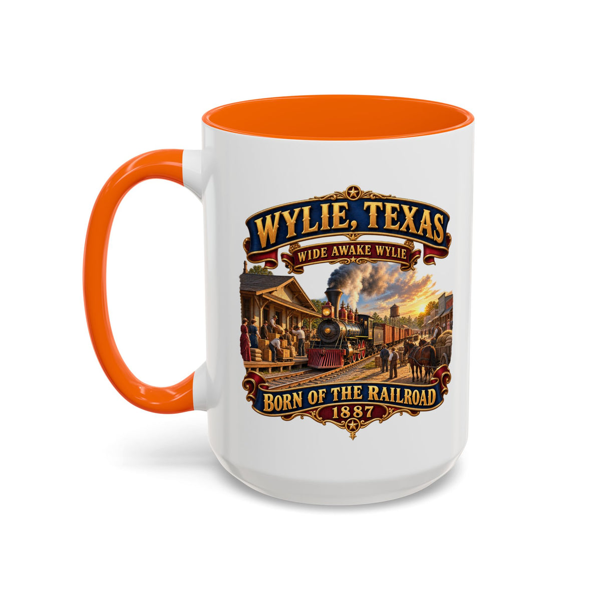 Accent Coffee Mug (11, 15oz) - Wylie, Texas - Wide Awake Wylie, Born of the Railroad - 1873 - with Train Scene