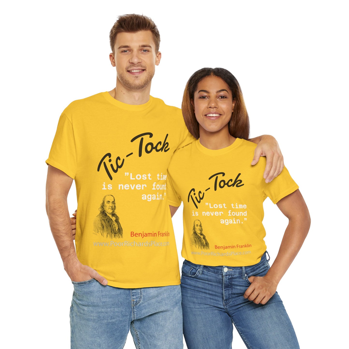 Tick-Tock Heavy Cotton Tee - 'Lost time is never found again' Quote Shirt