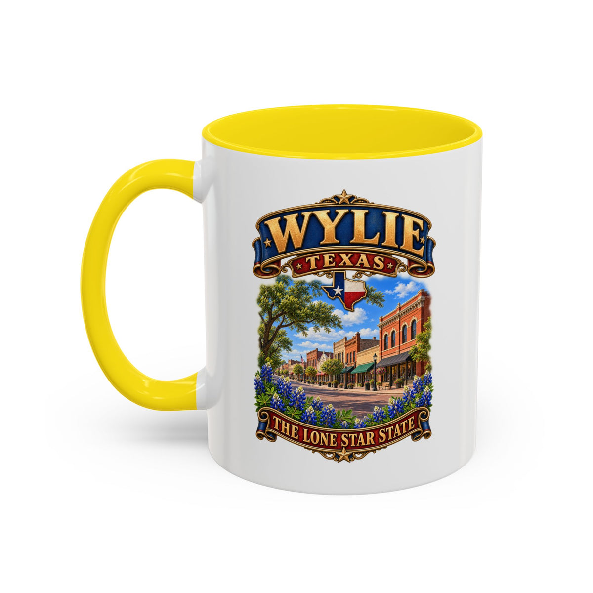 Accent Coffee Mug (11, 15oz) - Wylie, Texas - Lone Star State with City Scene