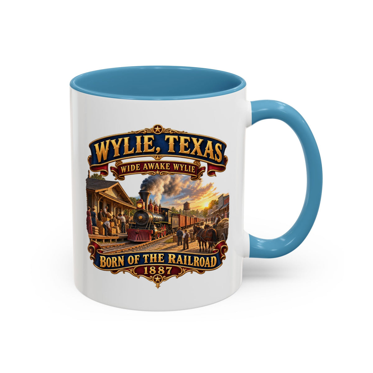 Accent Coffee Mug (11, 15oz) - Wylie, Texas - Wide Awake Wylie, Born of the Railroad - 1873 - with Train Scene