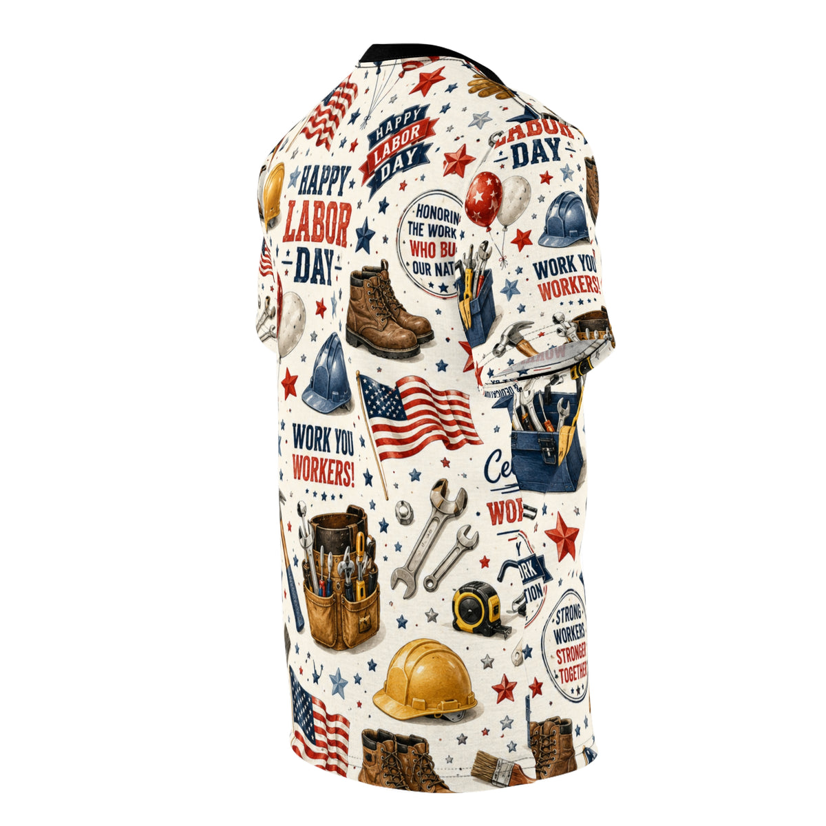 Labor Day Tools & Flags Tee | All-Over Print Workboots Helmets Hammers
