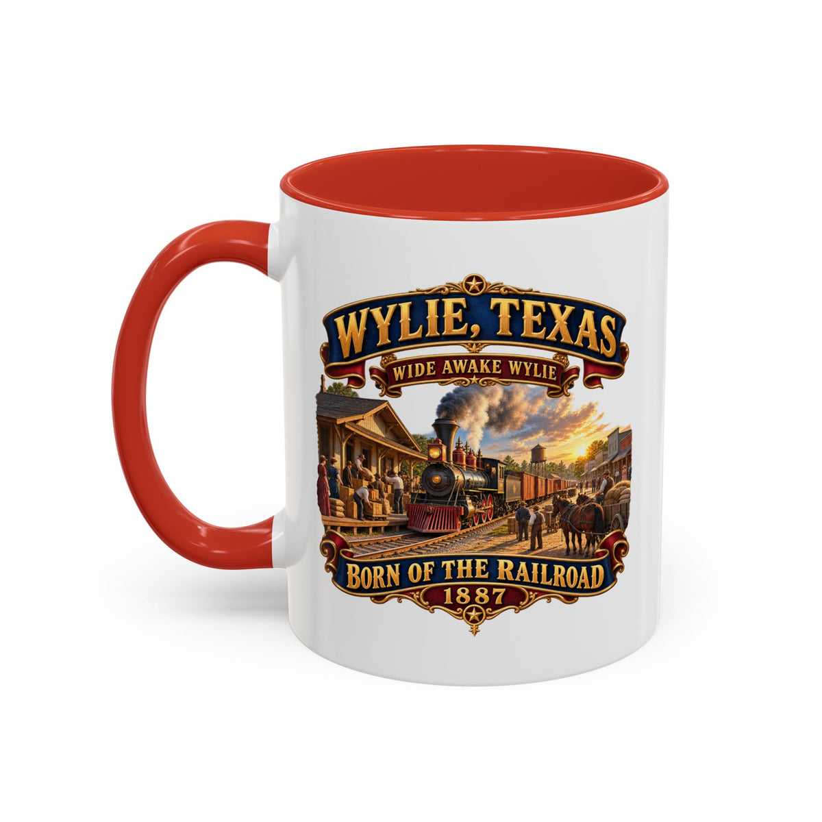 Accent Coffee Mug (11, 15oz) - Wylie, Texas - Wide Awake Wylie, Born of the Railroad - 1873 - with Train Scene