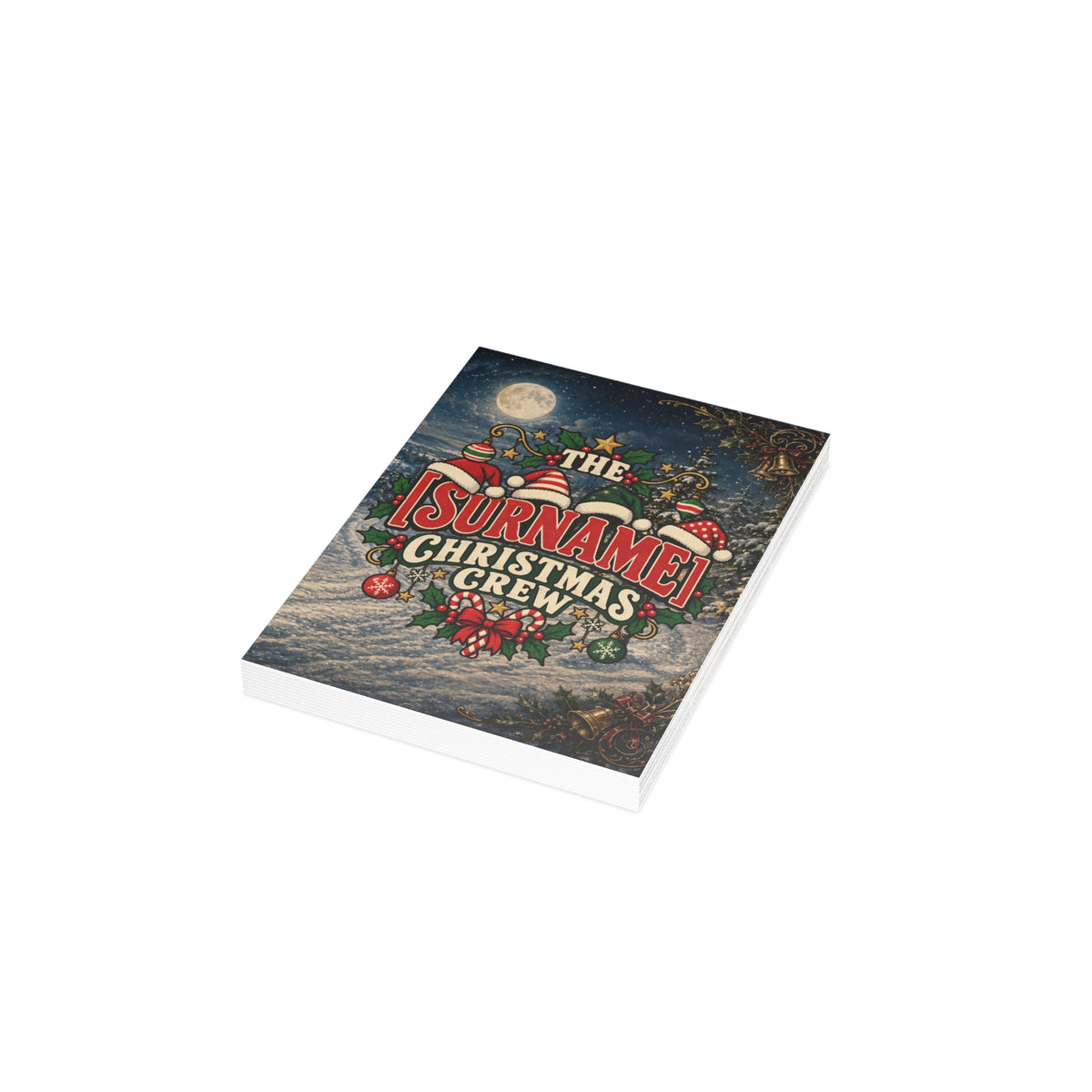 Surname Christmas Crew Greeting Card | Personalized Holiday Card, Santa Tree Design