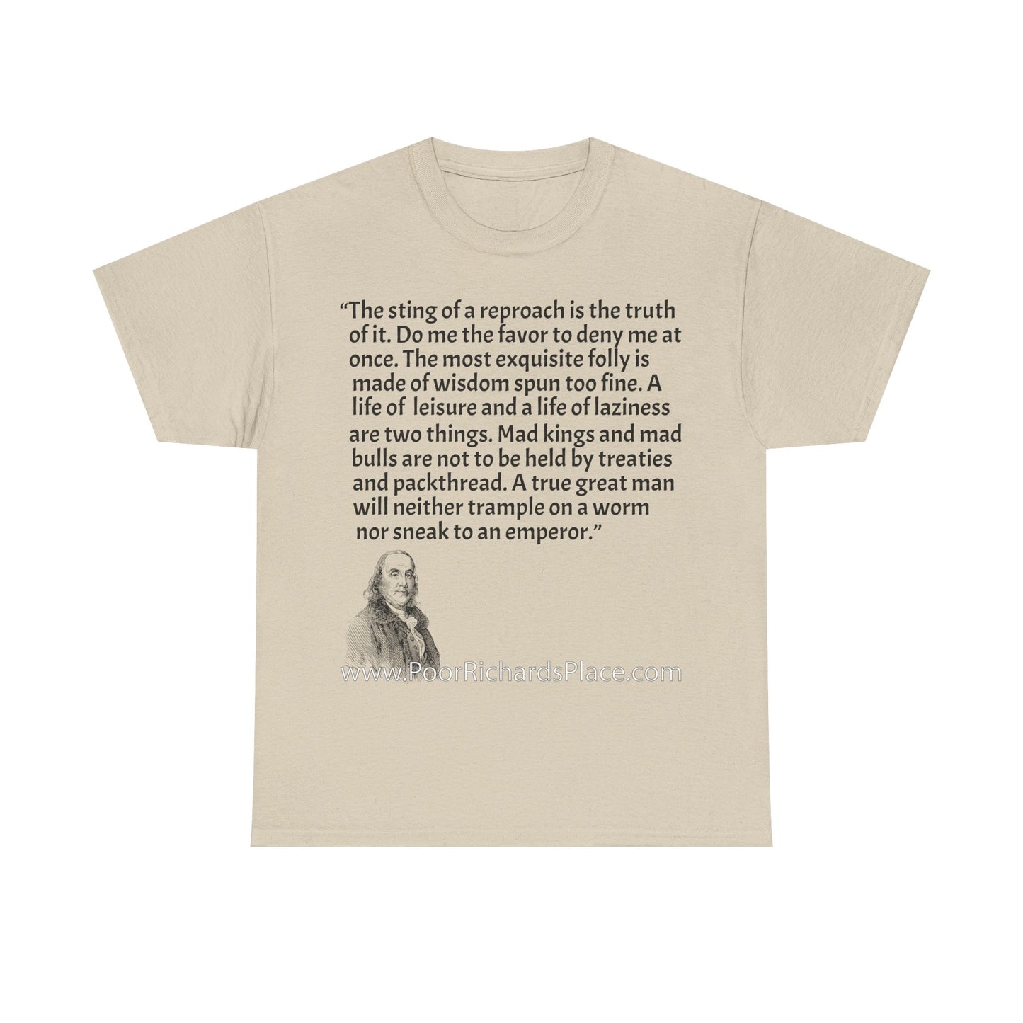 Unisex T-Shirt - Poor Richard Says The sting of a reproach is the truth of it. Do me the favor to deny me at once