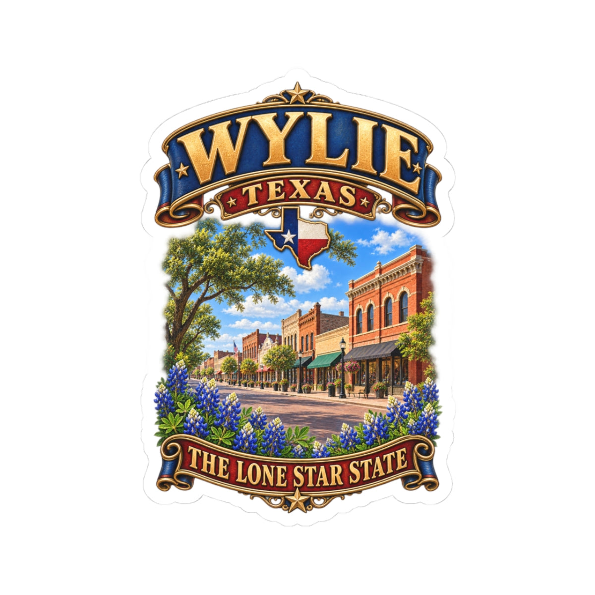 Kiss-Cut Stickers - Wylie, Texas - Lone Star State with City Scene