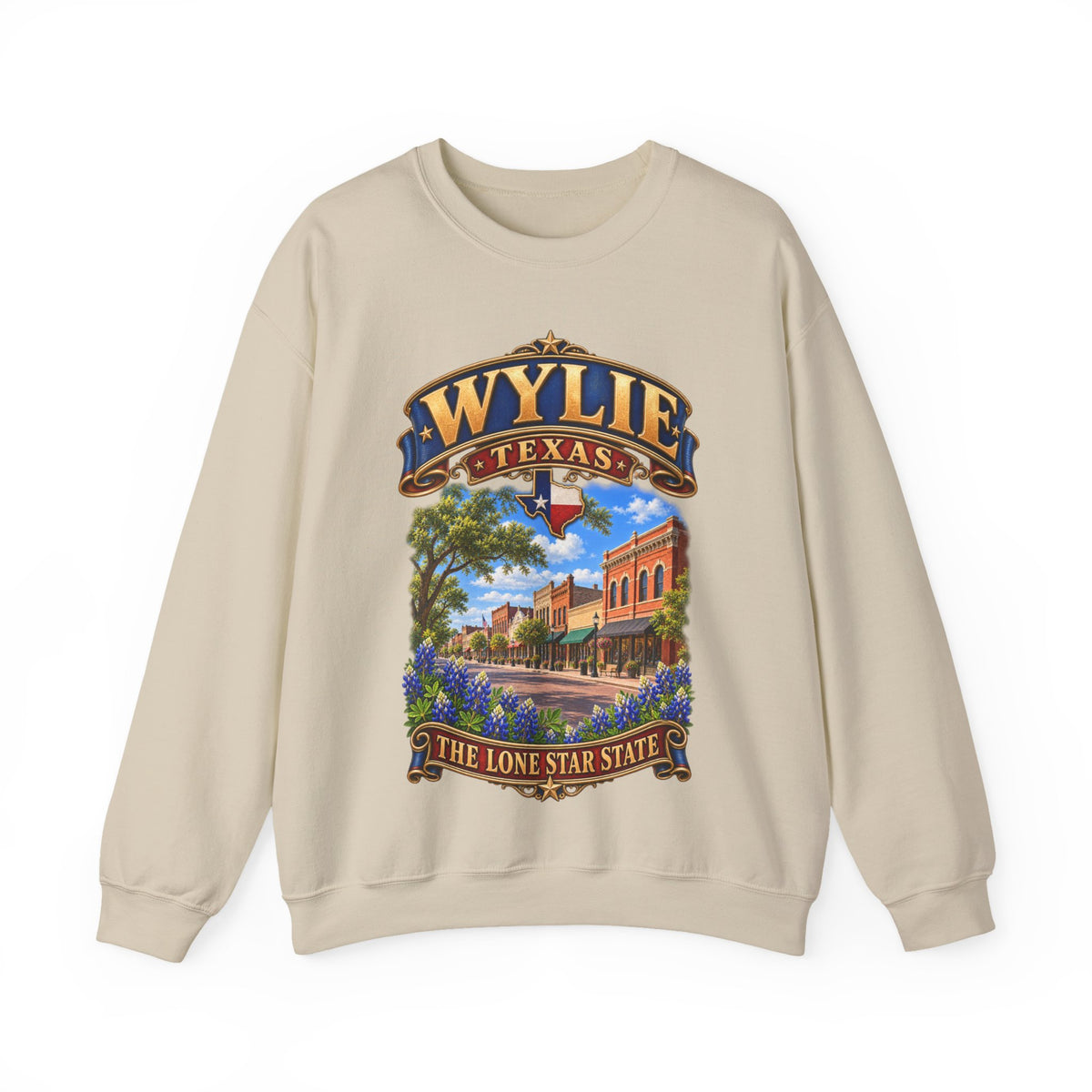 Crewneck Sweatshirt - Wylie, Texas - Lone Star State with City Scene