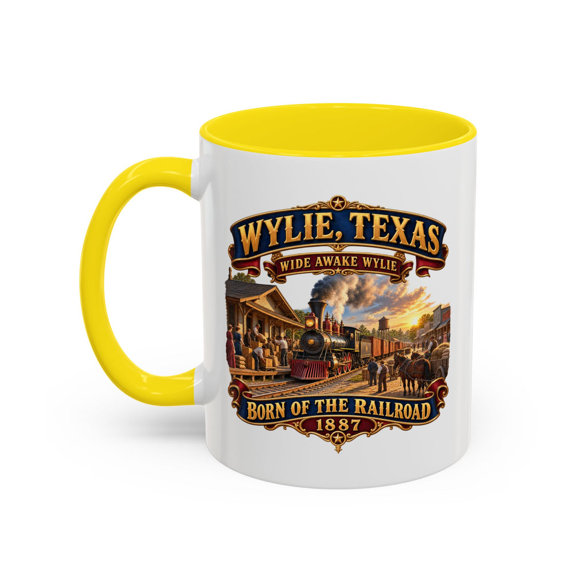 Accent Coffee Mug (11, 15oz) - Wylie, Texas - Wide Awake Wylie, Born of the Railroad - 1873 - with Train Scene