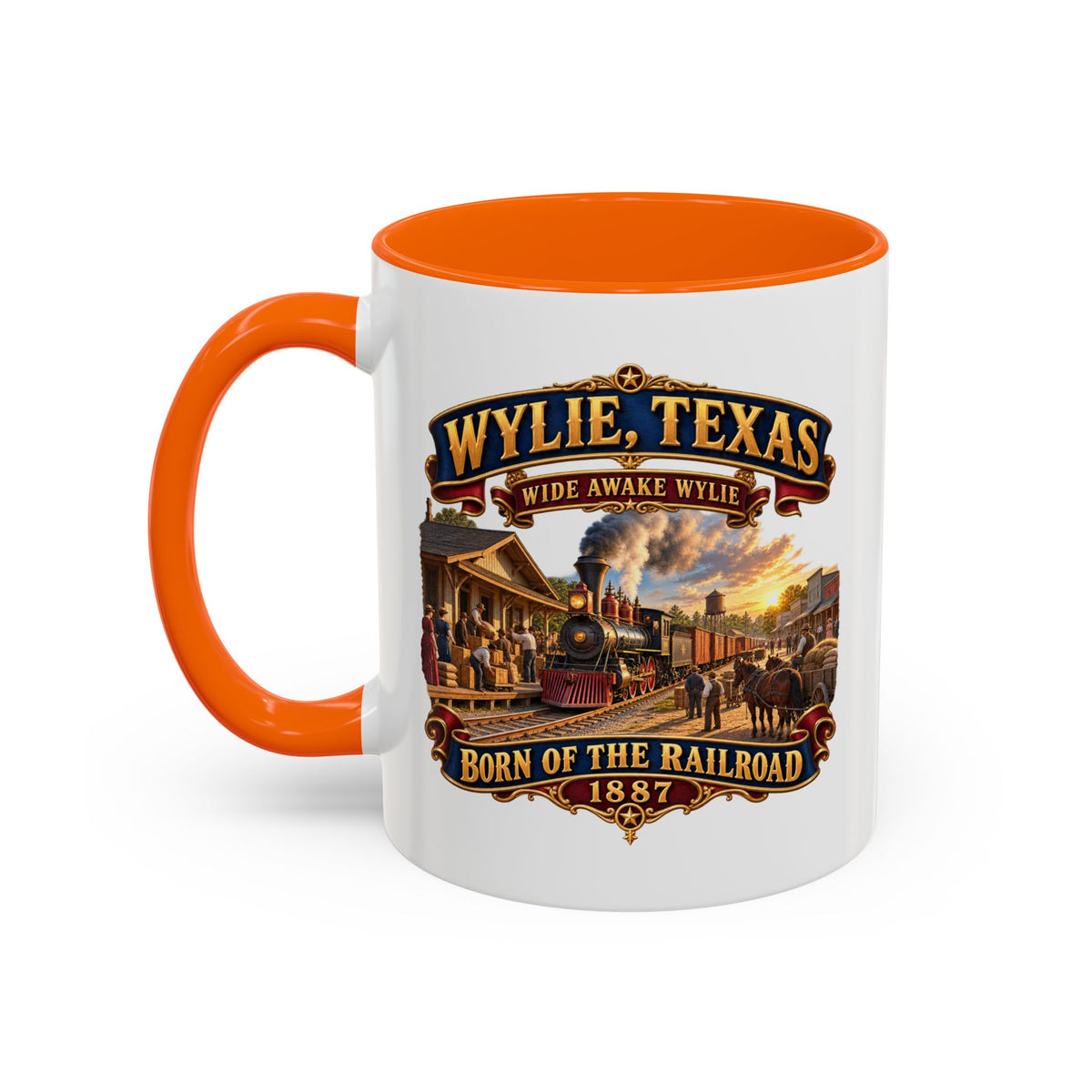 Accent Coffee Mug (11, 15oz) - Wylie, Texas - Wide Awake Wylie, Born of the Railroad - 1873 - with Train Scene